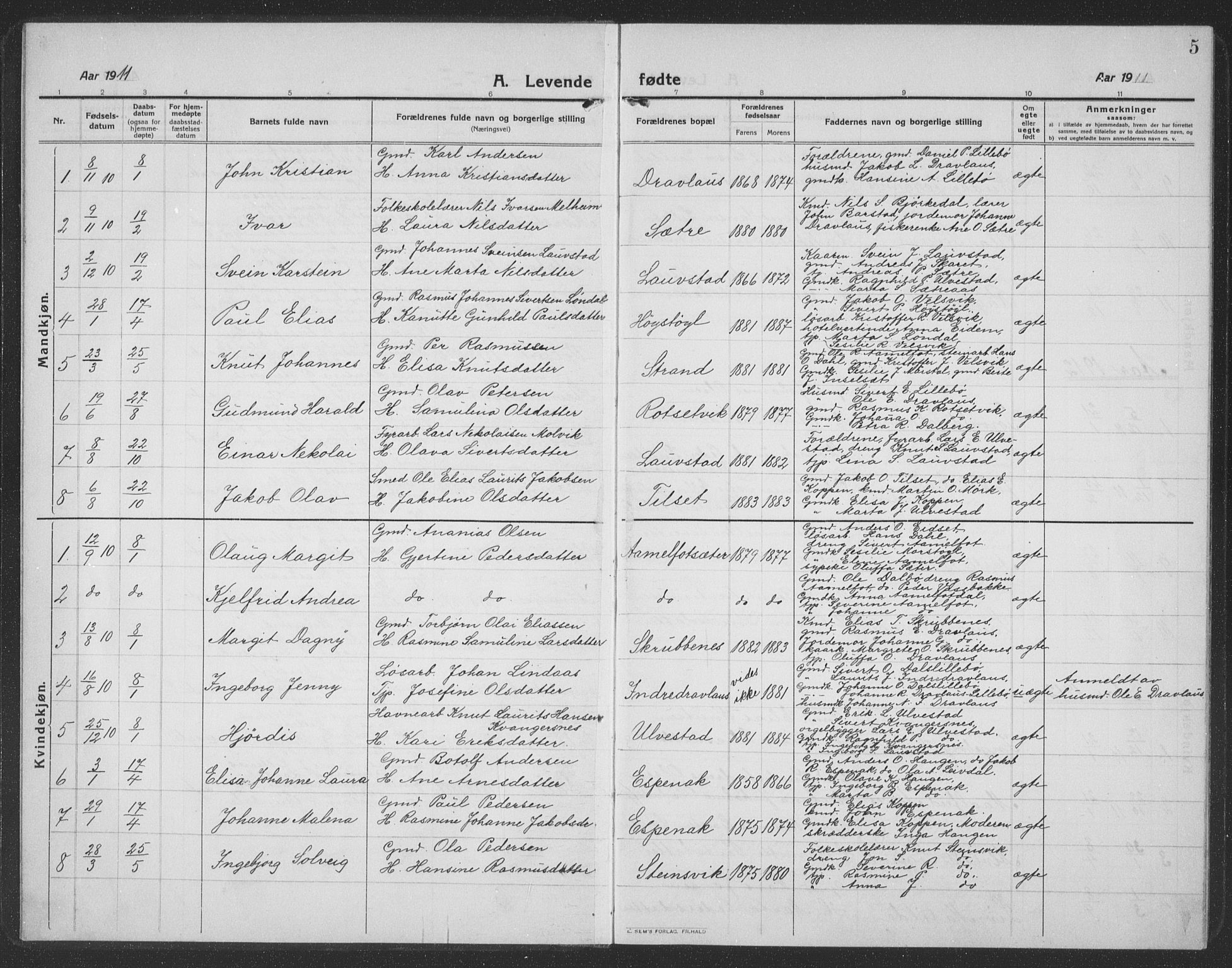 Ministerialprotokoller, klokkerbøker og fødselsregistre - Møre og Romsdal, SAT/A-1454/512/L0169: Klokkerbok nr. 512C01, 1910-1935, s. 5