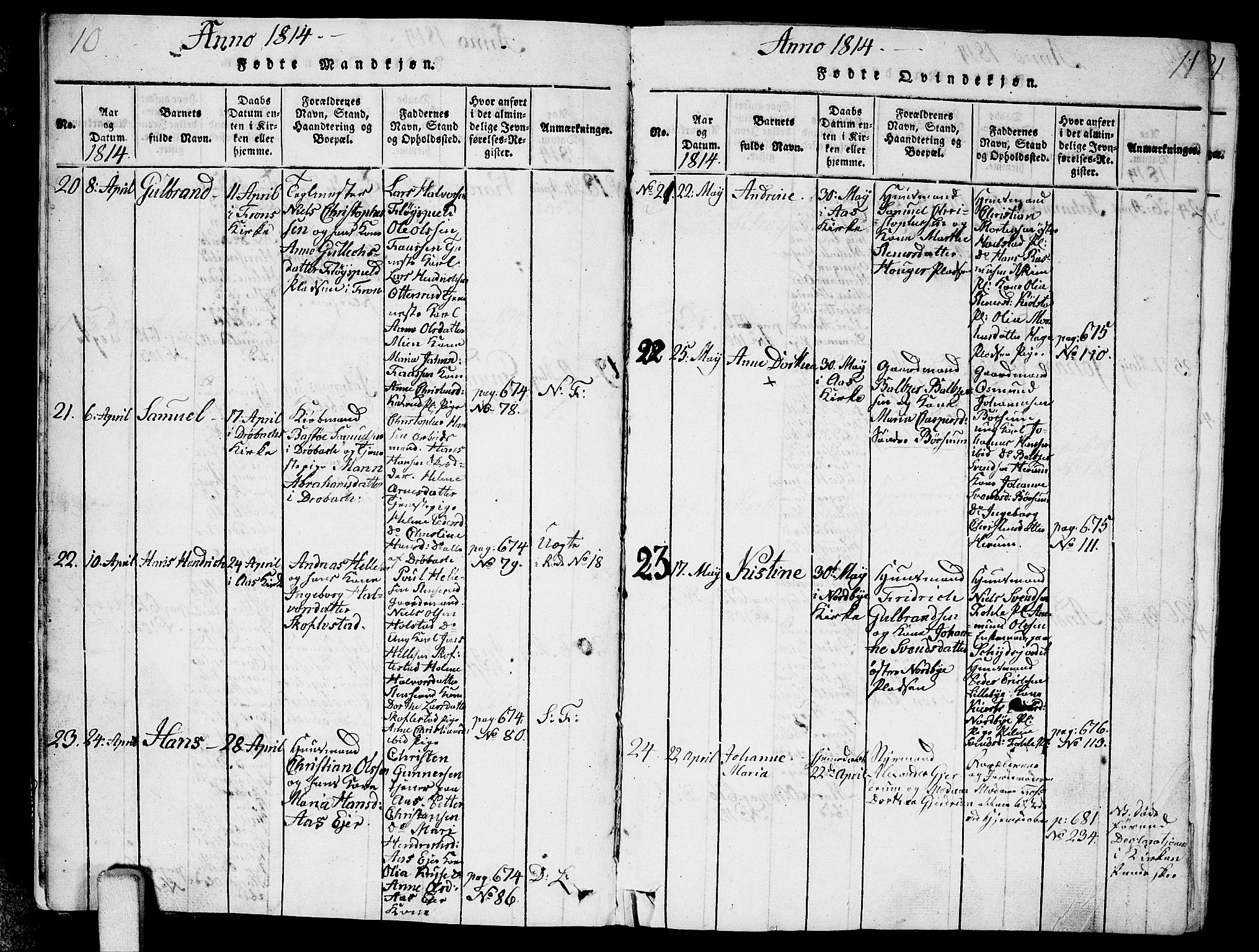 Ås prestekontor Kirkebøker, AV/SAO-A-10894/G/Ga/L0001: Klokkerbok nr. I 1, 1814-1820, s. 10-11