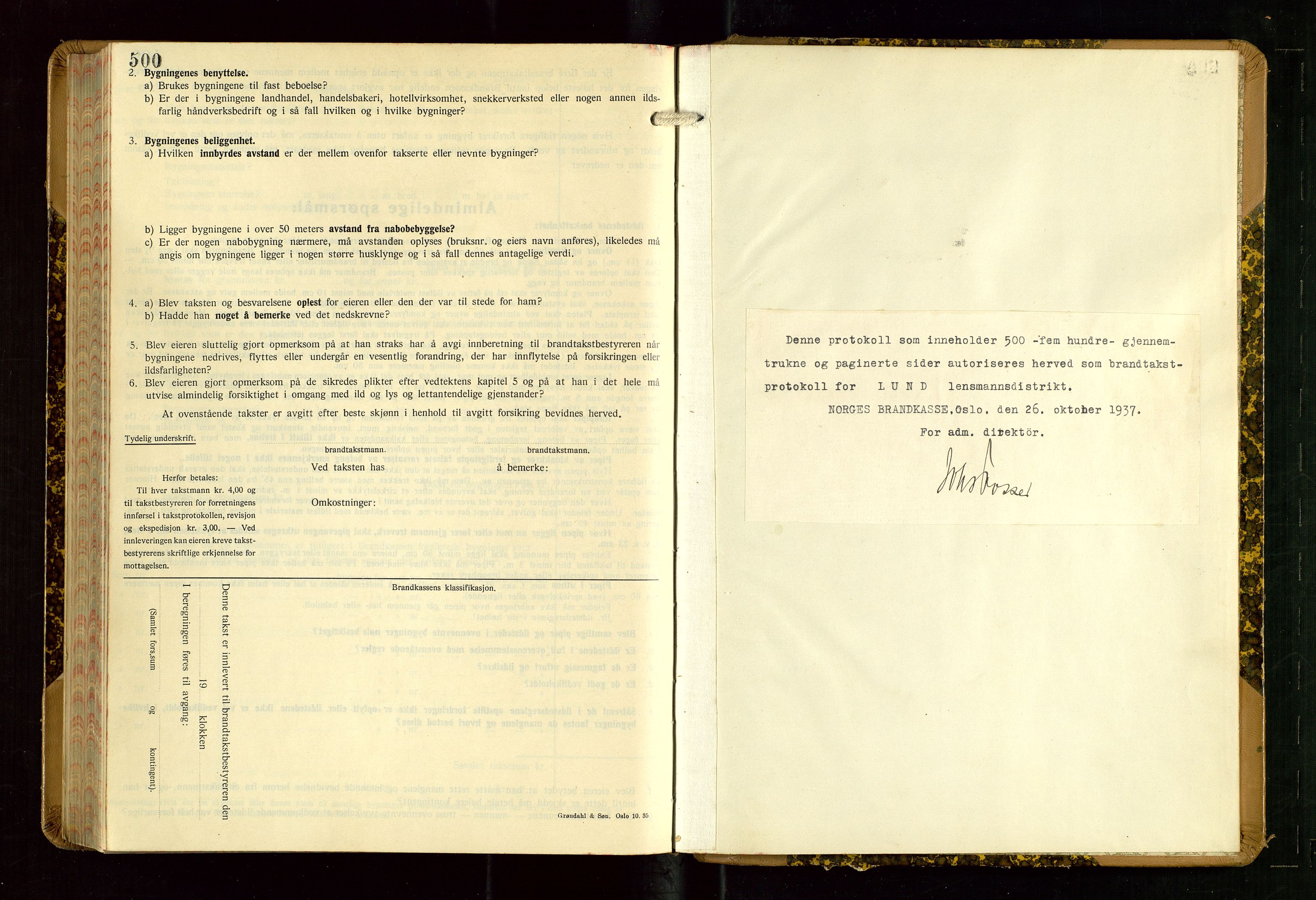 Lund lensmannskontor, AV/SAST-A-100303/Gob/L0006: "Brandtakstprotokoll", 1938-1951, s. 500