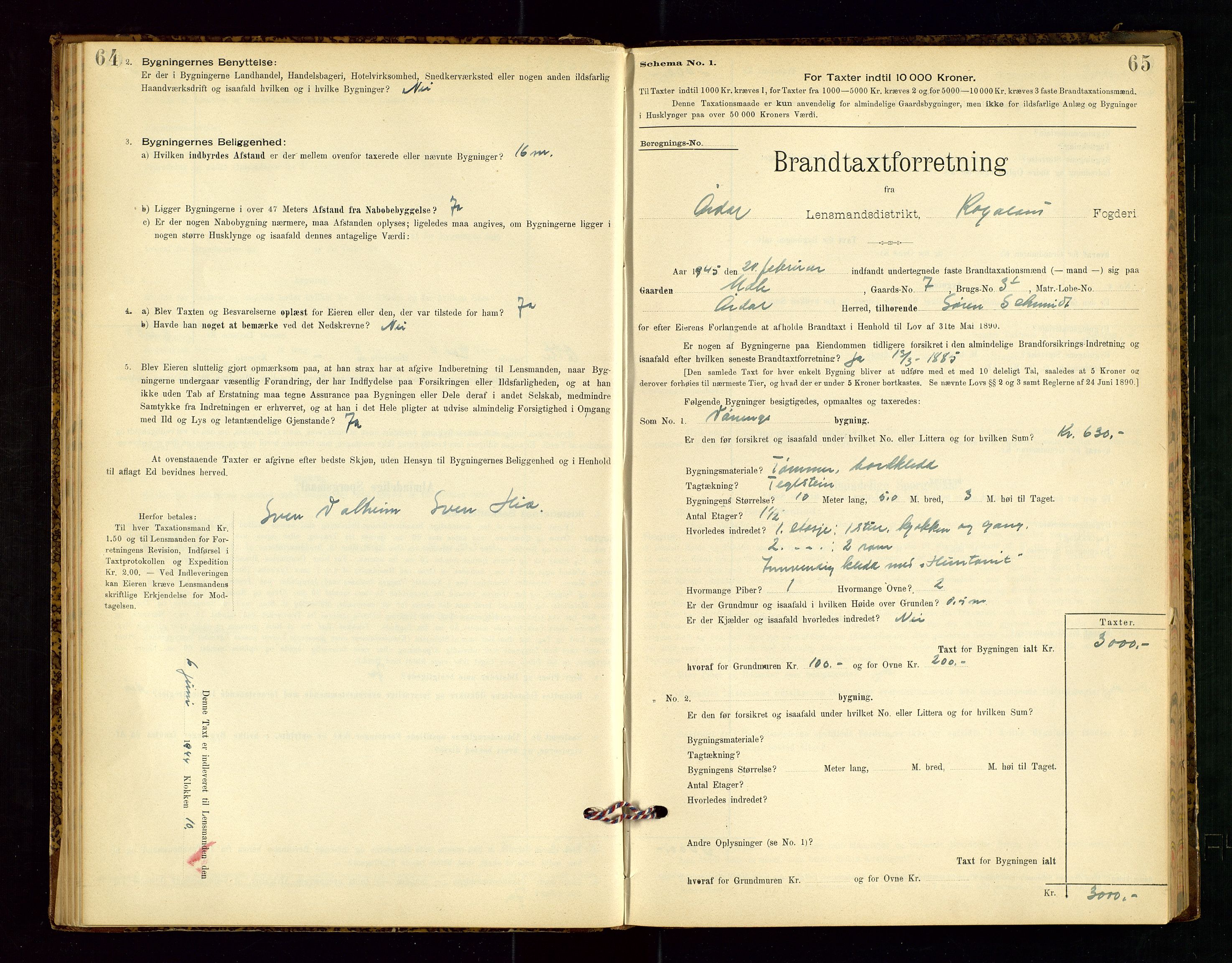 Årdal lensmannskontor, SAST/A-100453/Gob/L0001: "Brandtaxationsprotokol", 1897-1950, s. 64-65