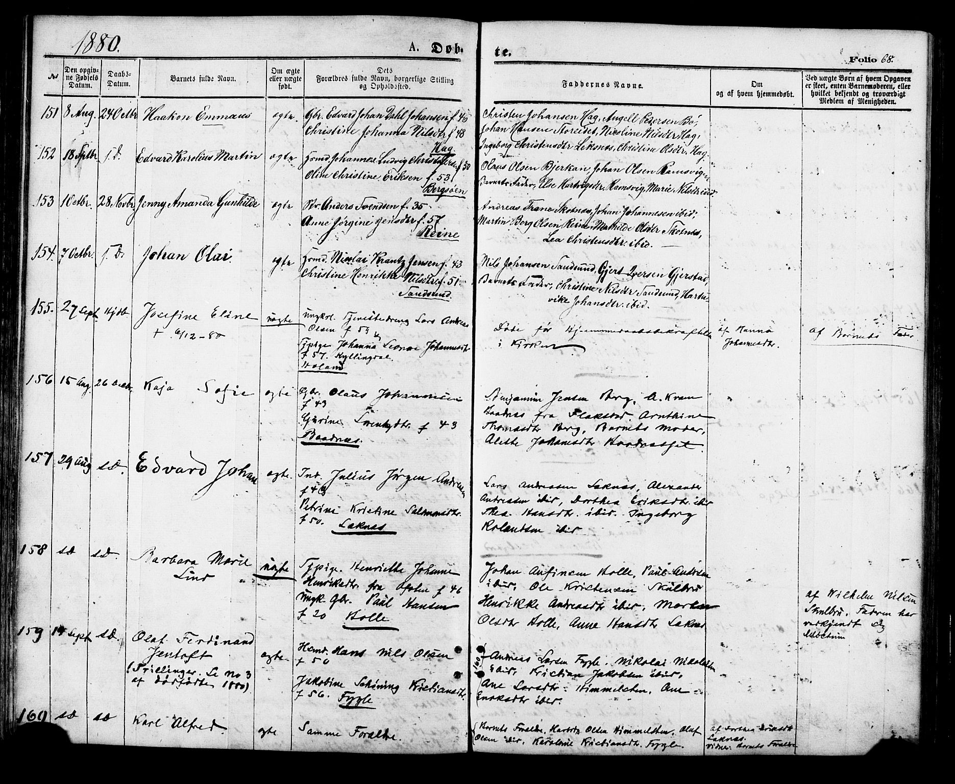 Ministerialprotokoller, klokkerbøker og fødselsregistre - Nordland, AV/SAT-A-1459/881/L1166: Klokkerbok nr. 881C03, 1876-1885, s. 68