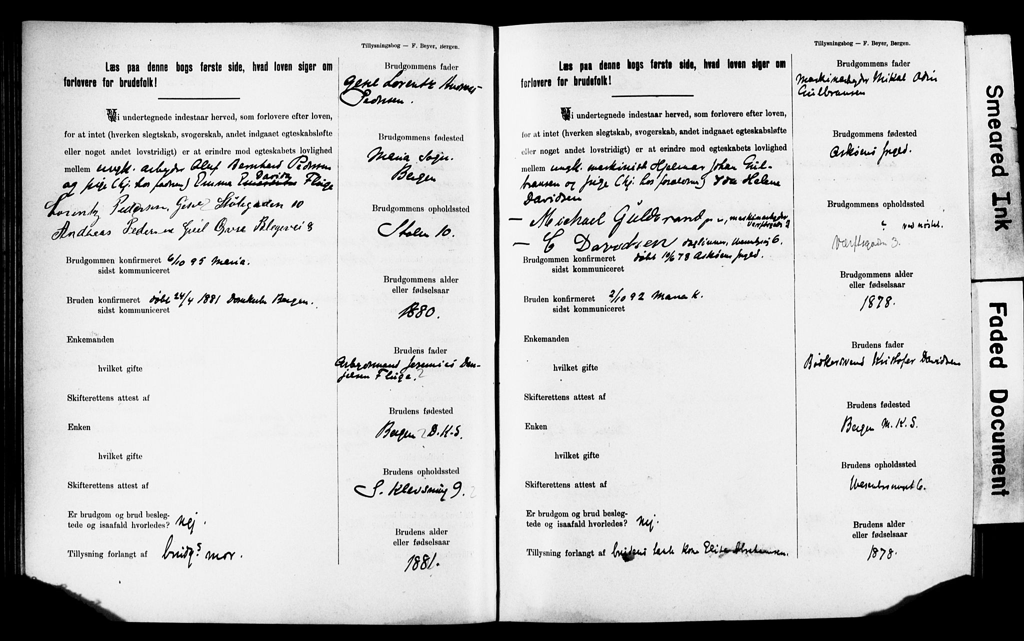 Mariakirken Sokneprestembete, SAB/A-76901: Forlovererklæringer nr. II.5.2, 1901-1909, s. 76