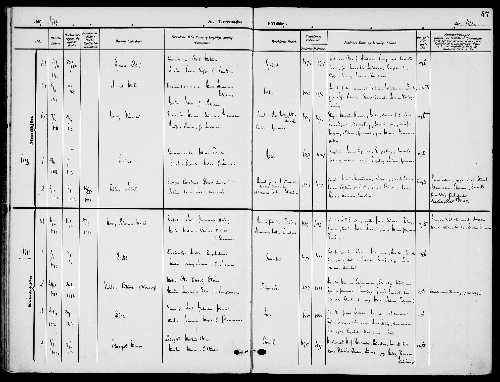 Nøtterøy kirkebøker, AV/SAKO-A-354/F/Fa/L0010: Ministerialbok nr. I 10, 1908-1919, s. 47