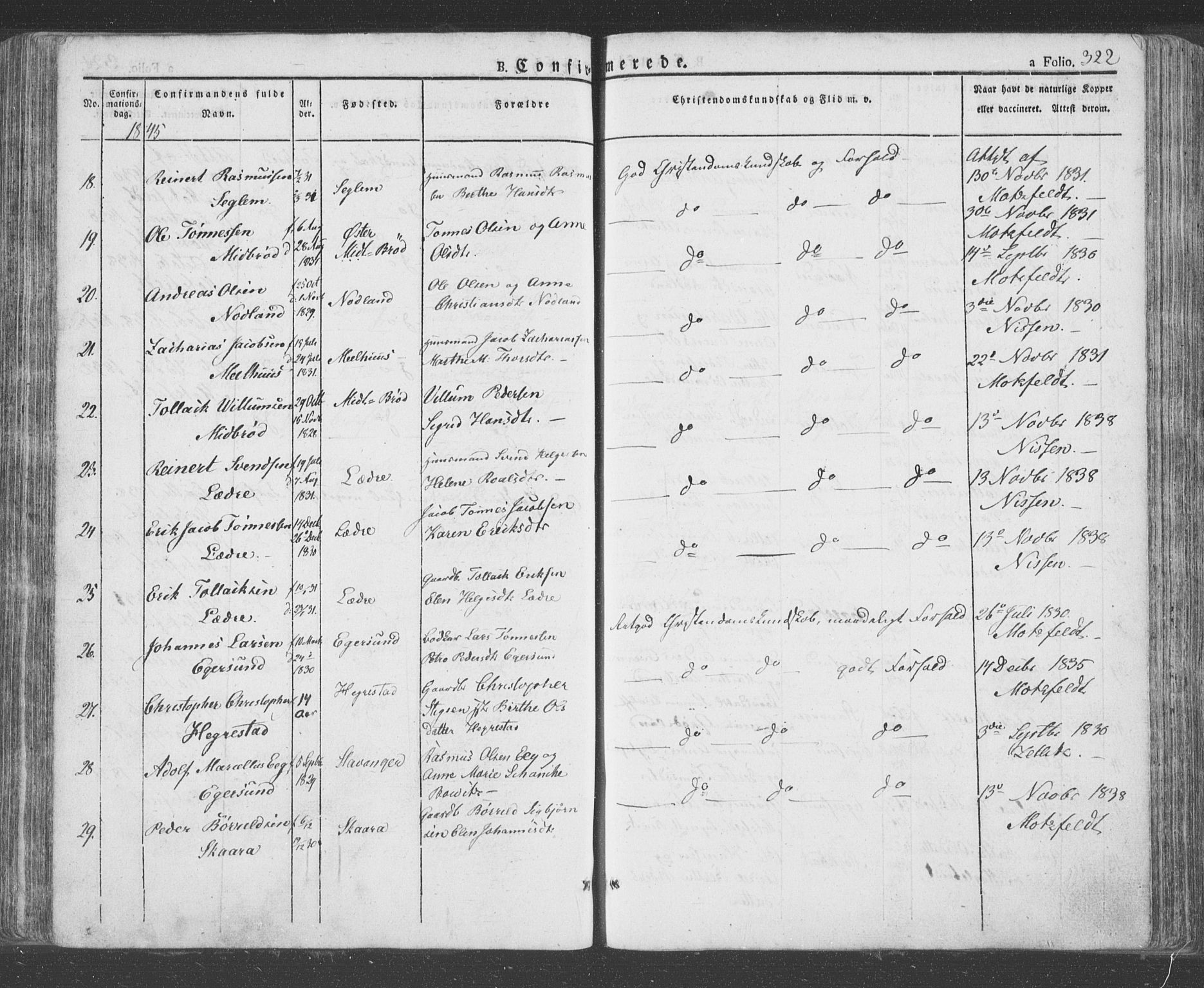 Eigersund sokneprestkontor, AV/SAST-A-101807/S08/L0009: Ministerialbok nr. A 9, 1827-1850, s. 322