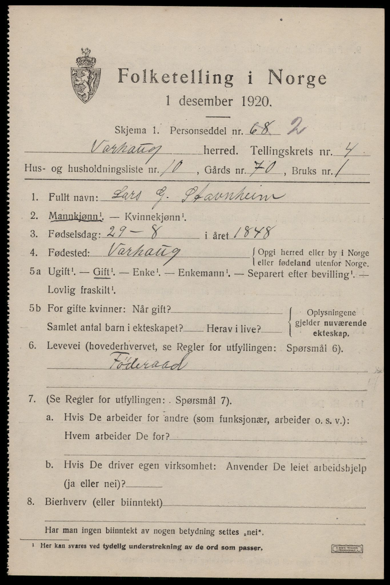 SAST, Folketelling 1920 for 1118 Varhaug herred, 1920, s. 3751