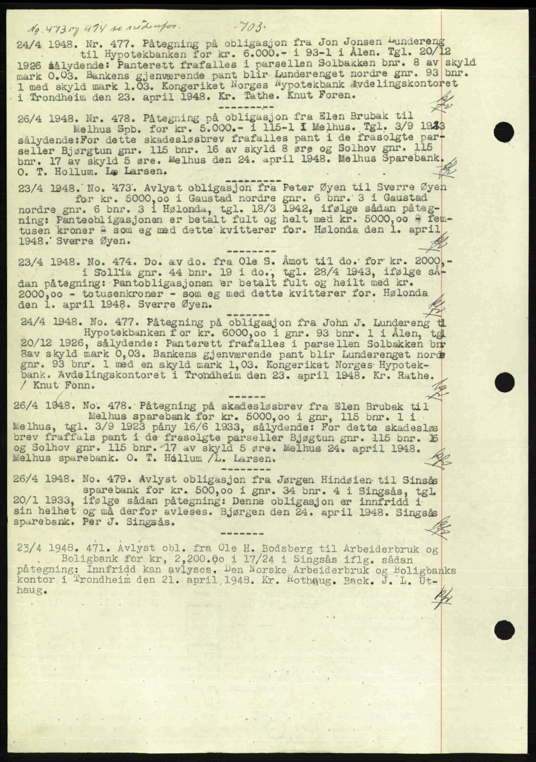 Gauldal sorenskriveri, SAT/A-0014/1/2/2C: Pantebok nr. A5, 1947-1948, Dagboknr: 477/1948