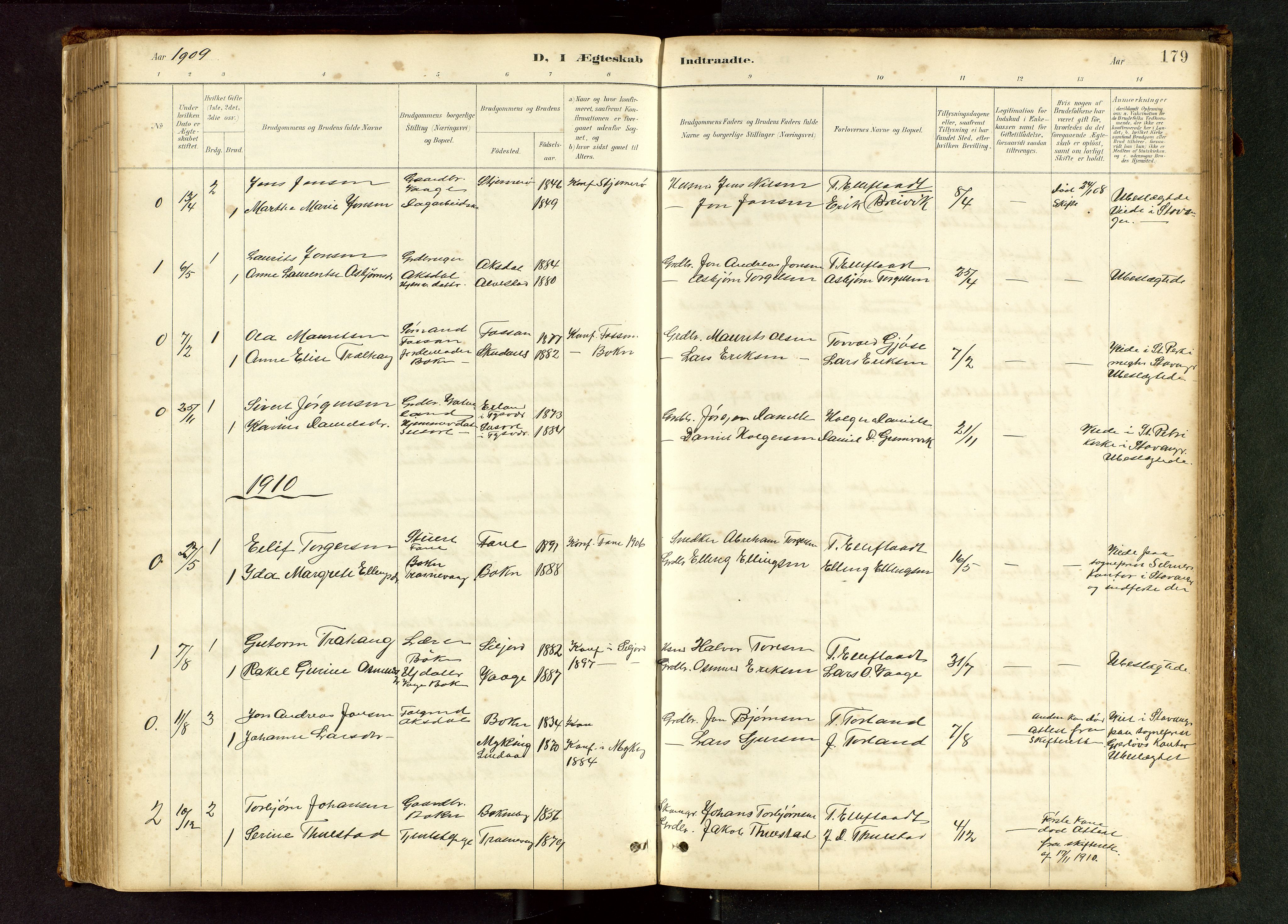 Tysvær sokneprestkontor, AV/SAST-A -101864/H/Ha/Hab/L0005: Klokkerbok nr. B 5, 1887-1947, s. 179
