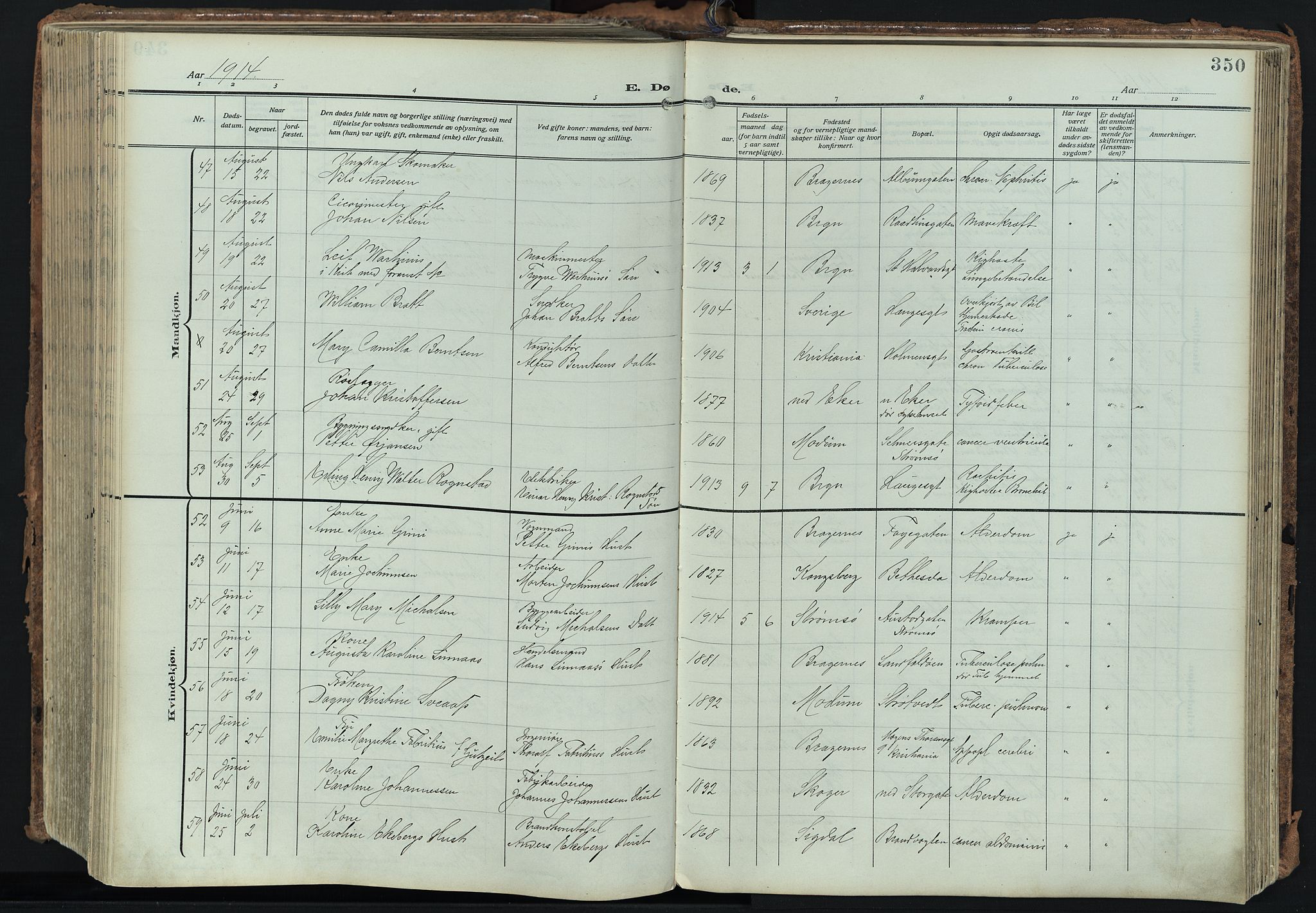 Bragernes kirkebøker, AV/SAKO-A-6/F/Fb/L0010: Ministerialbok nr. II 10, 1911-1922, s. 350