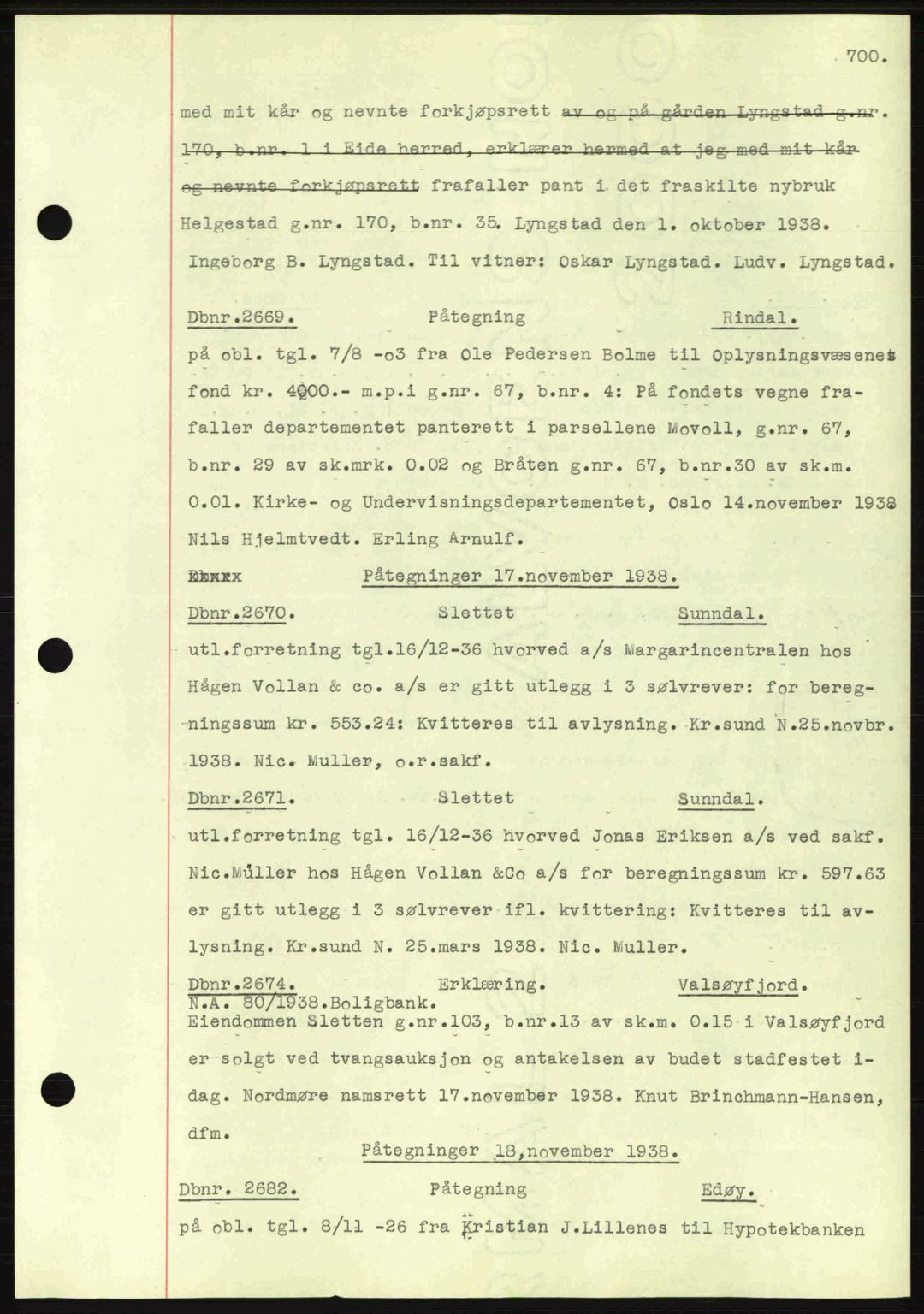 Nordmøre sorenskriveri, SAT/A-4132/1/2/2Ca: Pantebok nr. C80, 1936-1939, Dagboknr: 2669/1938