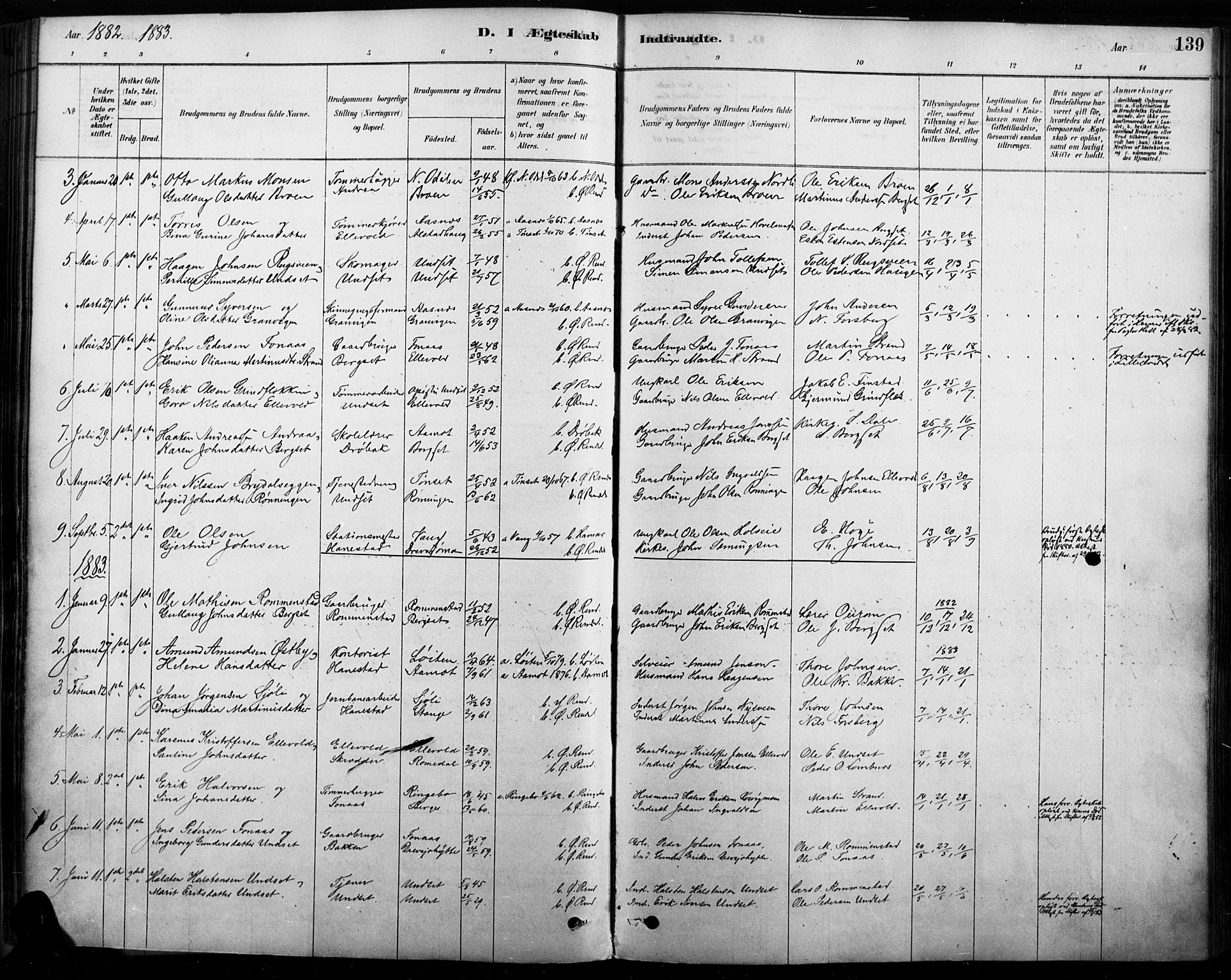 Rendalen prestekontor, SAH/PREST-054/H/Ha/Haa/L0009: Ministerialbok nr. 9, 1878-1901, s. 139