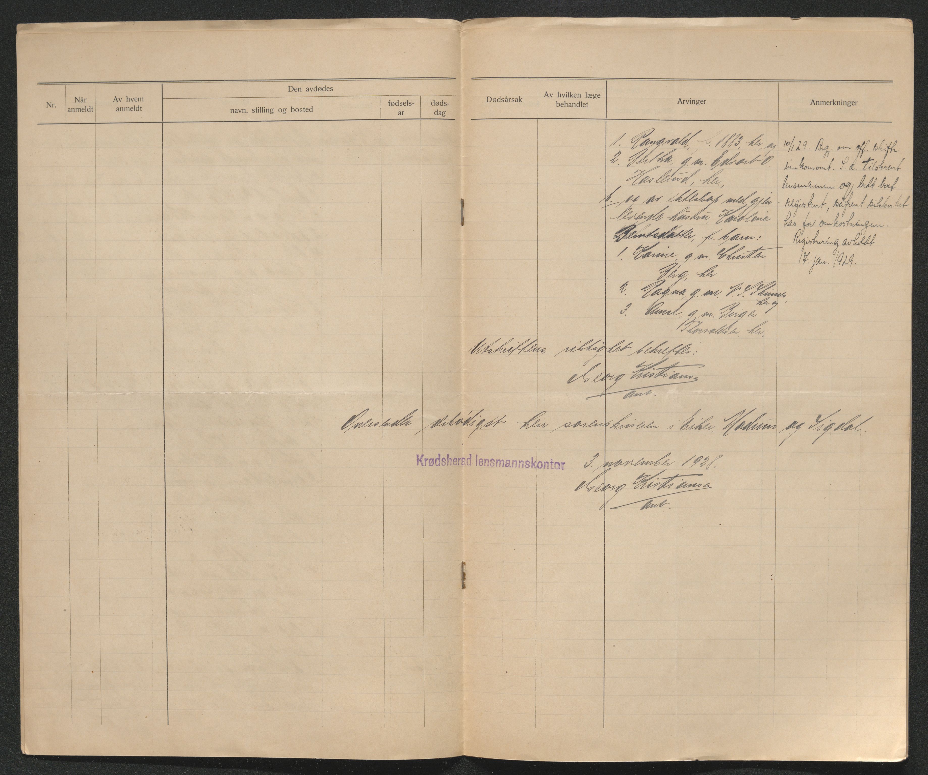 Eiker, Modum og Sigdal sorenskriveri, AV/SAKO-A-123/H/Ha/Hab/L0045: Dødsfallsmeldinger, 1928-1929, s. 458