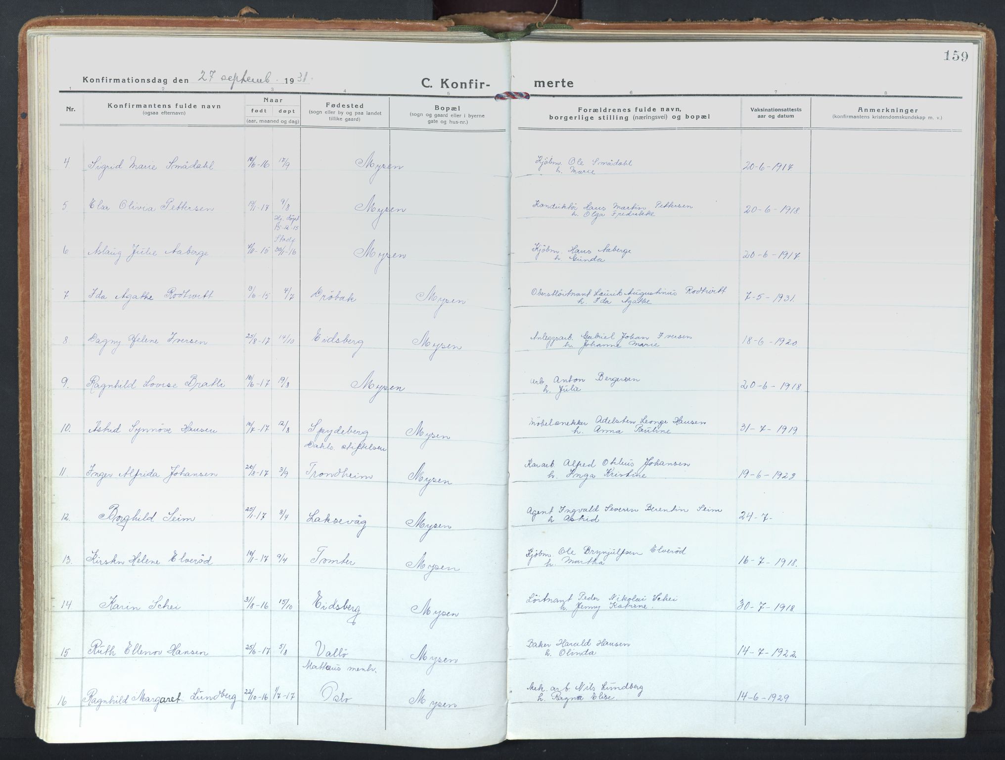 Eidsberg prestekontor Kirkebøker, AV/SAO-A-10905/F/Fd/L0001: Ministerialbok nr. IV 1, 1921-1948, s. 159