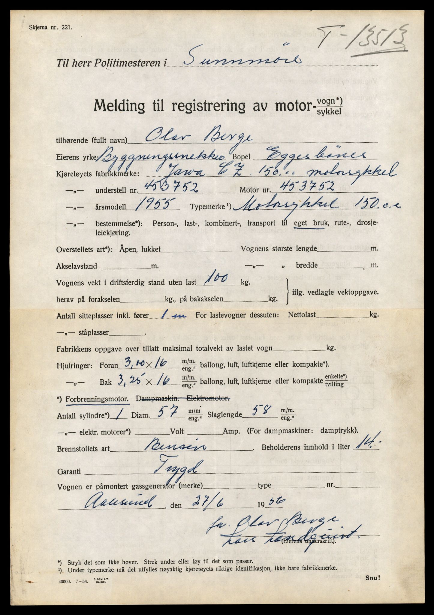 Møre og Romsdal vegkontor - Ålesund trafikkstasjon, AV/SAT-A-4099/F/Fe/L0039: Registreringskort for kjøretøy T 13361 - T 13530, 1927-1998, s. 2711