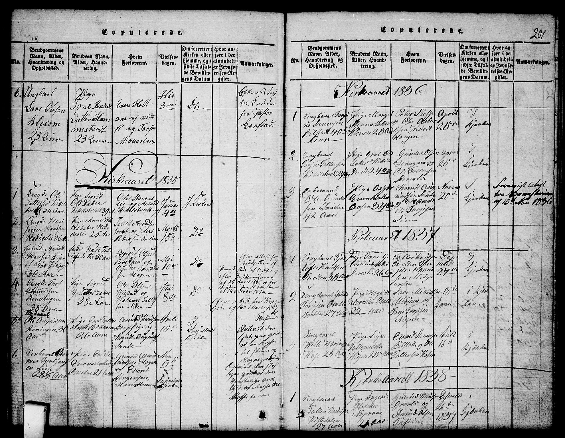 Mo kirkebøker, AV/SAKO-A-286/G/Gb/L0001: Klokkerbok nr. II 1, 1814-1843, s. 201