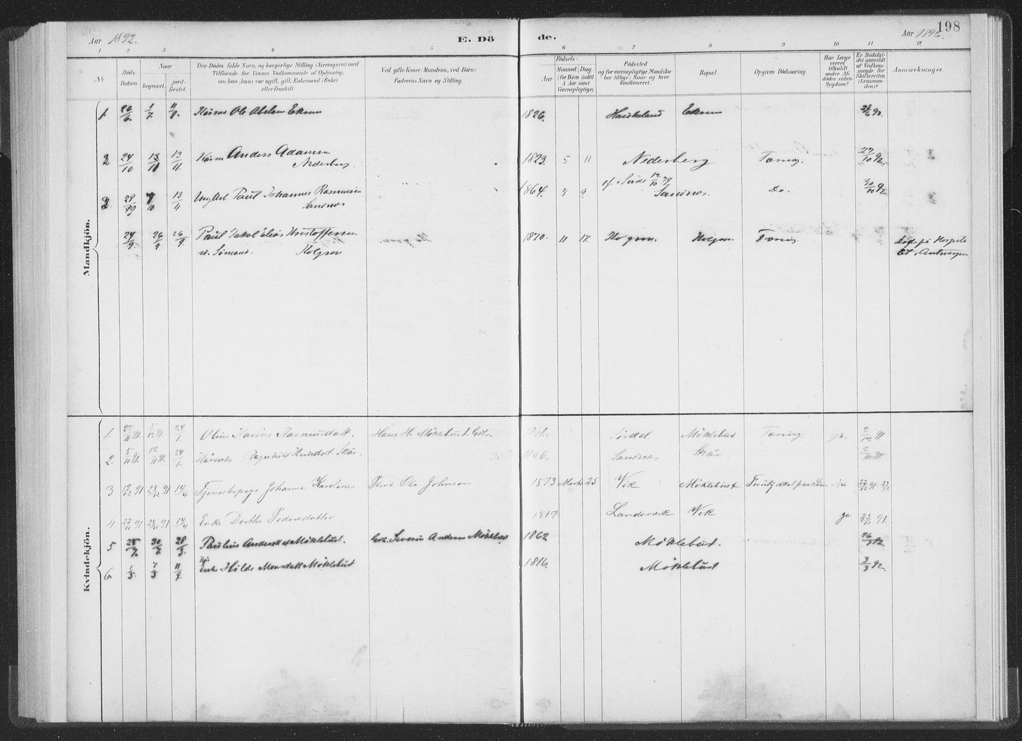 Ministerialprotokoller, klokkerbøker og fødselsregistre - Møre og Romsdal, SAT/A-1454/502/L0025: Ministerialbok nr. 502A03, 1885-1909, s. 198