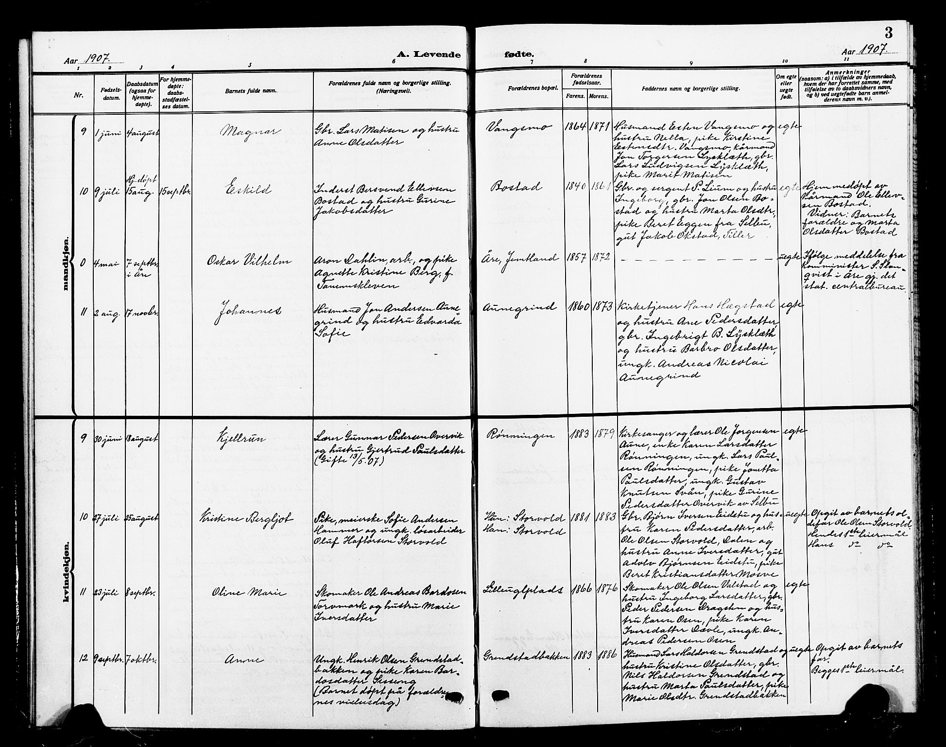 Ministerialprotokoller, klokkerbøker og fødselsregistre - Sør-Trøndelag, AV/SAT-A-1456/618/L0453: Klokkerbok nr. 618C04, 1907-1925, s. 3