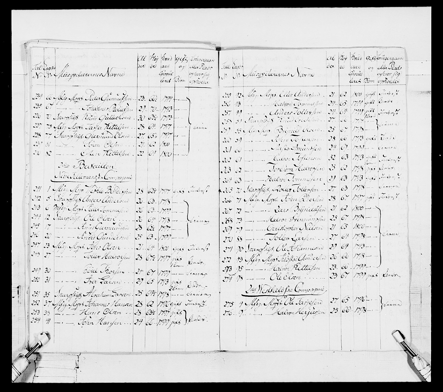 Generalitets- og kommissariatskollegiet, Det kongelige norske kommissariatskollegium, AV/RA-EA-5420/E/Eh/L0114: Telemarkske nasjonale infanteriregiment, 1789-1802, s. 172
