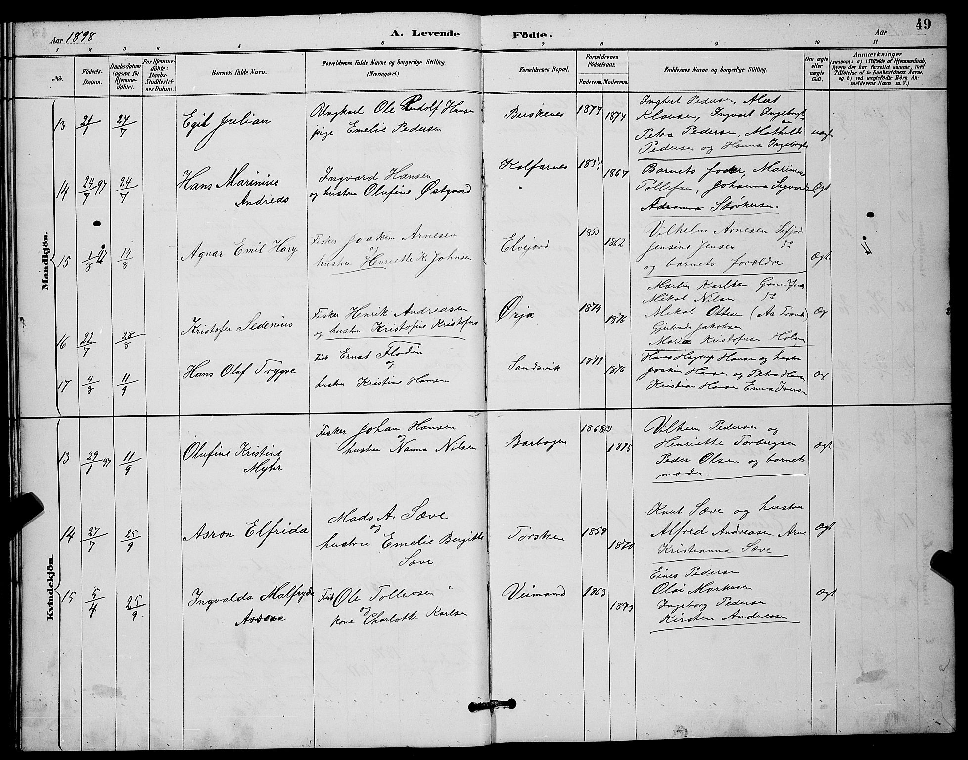 Berg sokneprestkontor, AV/SATØ-S-1318/G/Ga/Gab/L0012klokker: Klokkerbok nr. 12, 1887-1902, s. 49