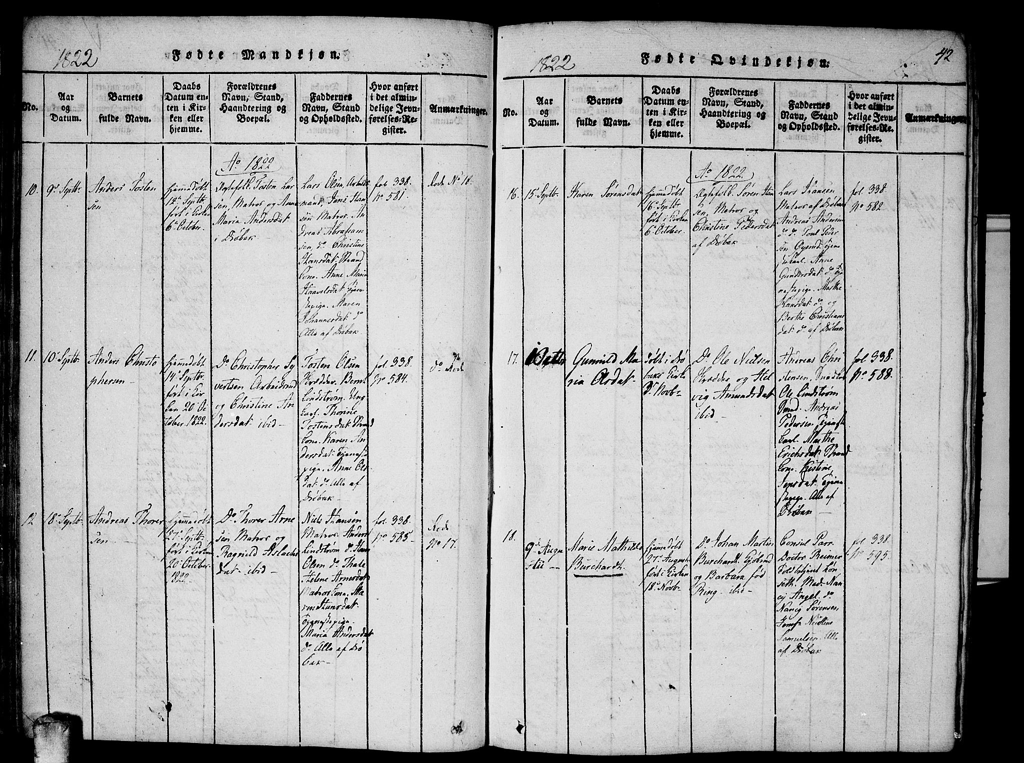 Drøbak prestekontor Kirkebøker, AV/SAO-A-10142a/F/Fa/L0001: Ministerialbok nr. I 1, 1816-1842, s. 42