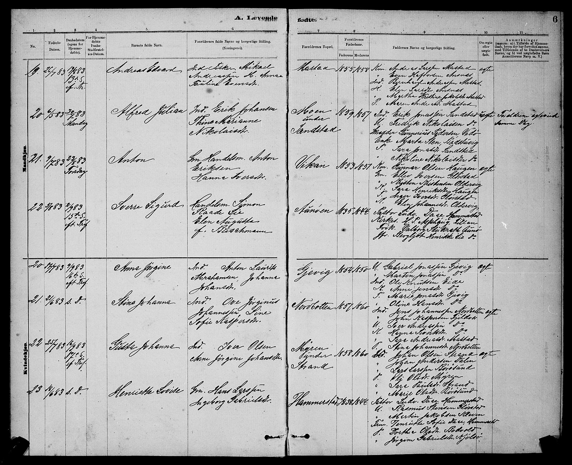 Ministerialprotokoller, klokkerbøker og fødselsregistre - Sør-Trøndelag, SAT/A-1456/637/L0562: Klokkerbok nr. 637C03, 1883-1898, s. 6