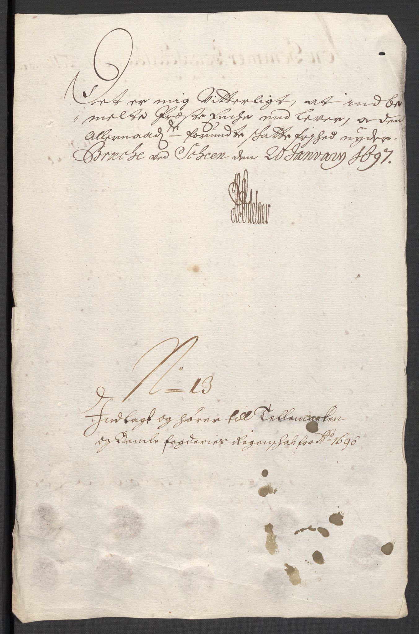 Rentekammeret inntil 1814, Reviderte regnskaper, Fogderegnskap, RA/EA-4092/R36/L2095: Fogderegnskap Øvre og Nedre Telemark og Bamble, 1696, s. 165
