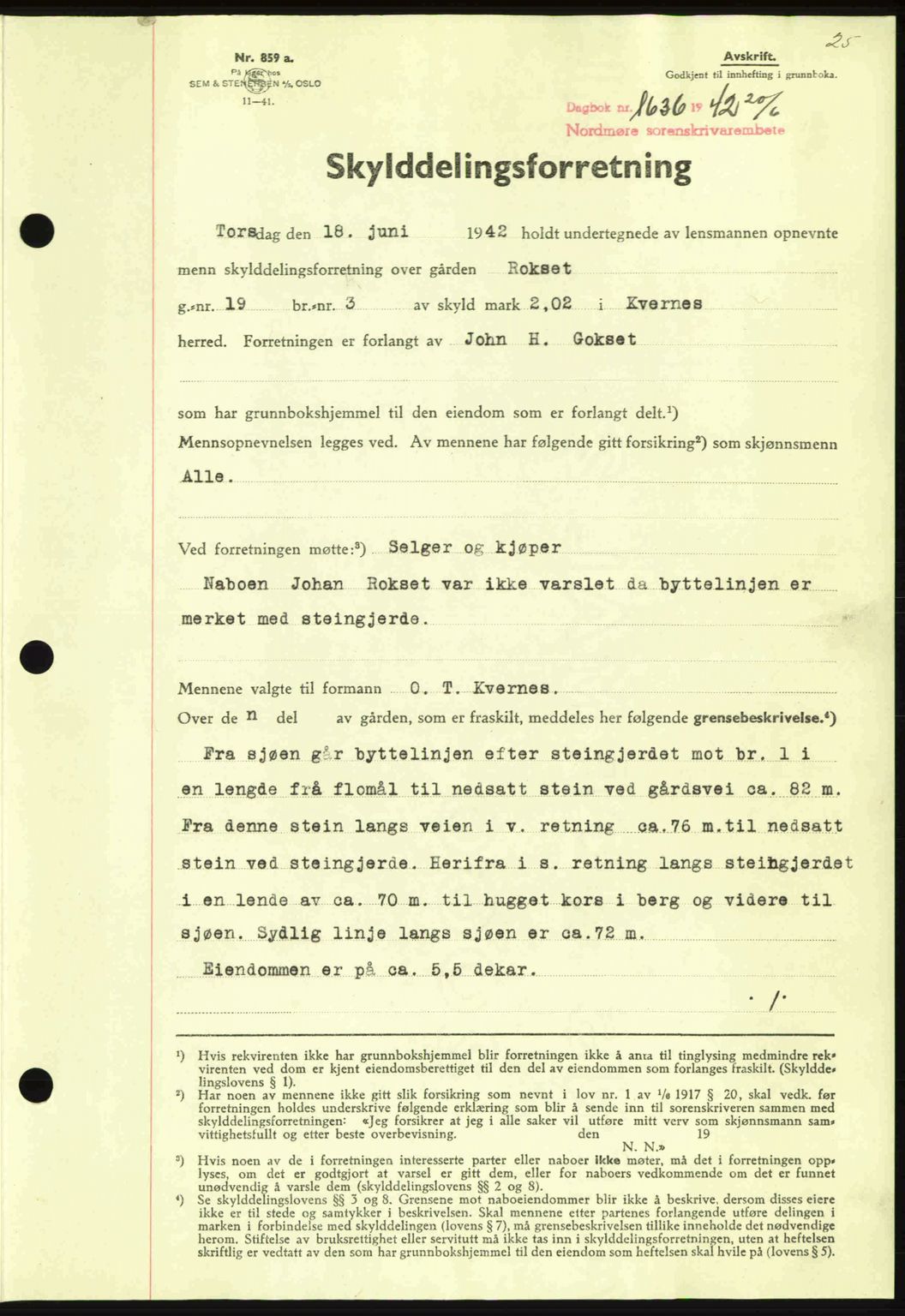 Nordmøre sorenskriveri, SAT/A-4132/1/2/2Ca: Pantebok nr. A93, 1942-1942, Dagboknr: 1636/1942