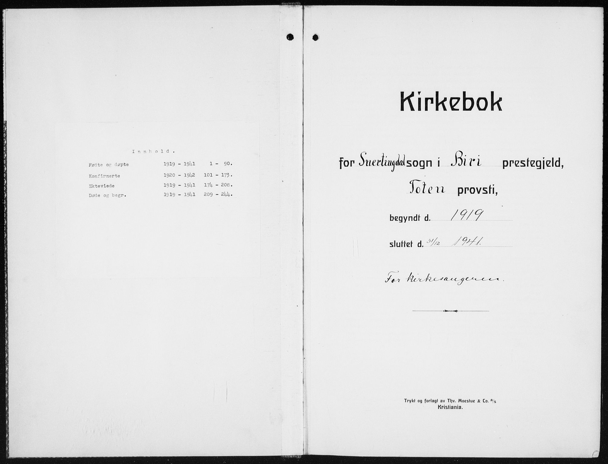 Biri prestekontor, SAH/PREST-096/H/Ha/Hab/L0007: Klokkerbok nr. 7, 1919-1941