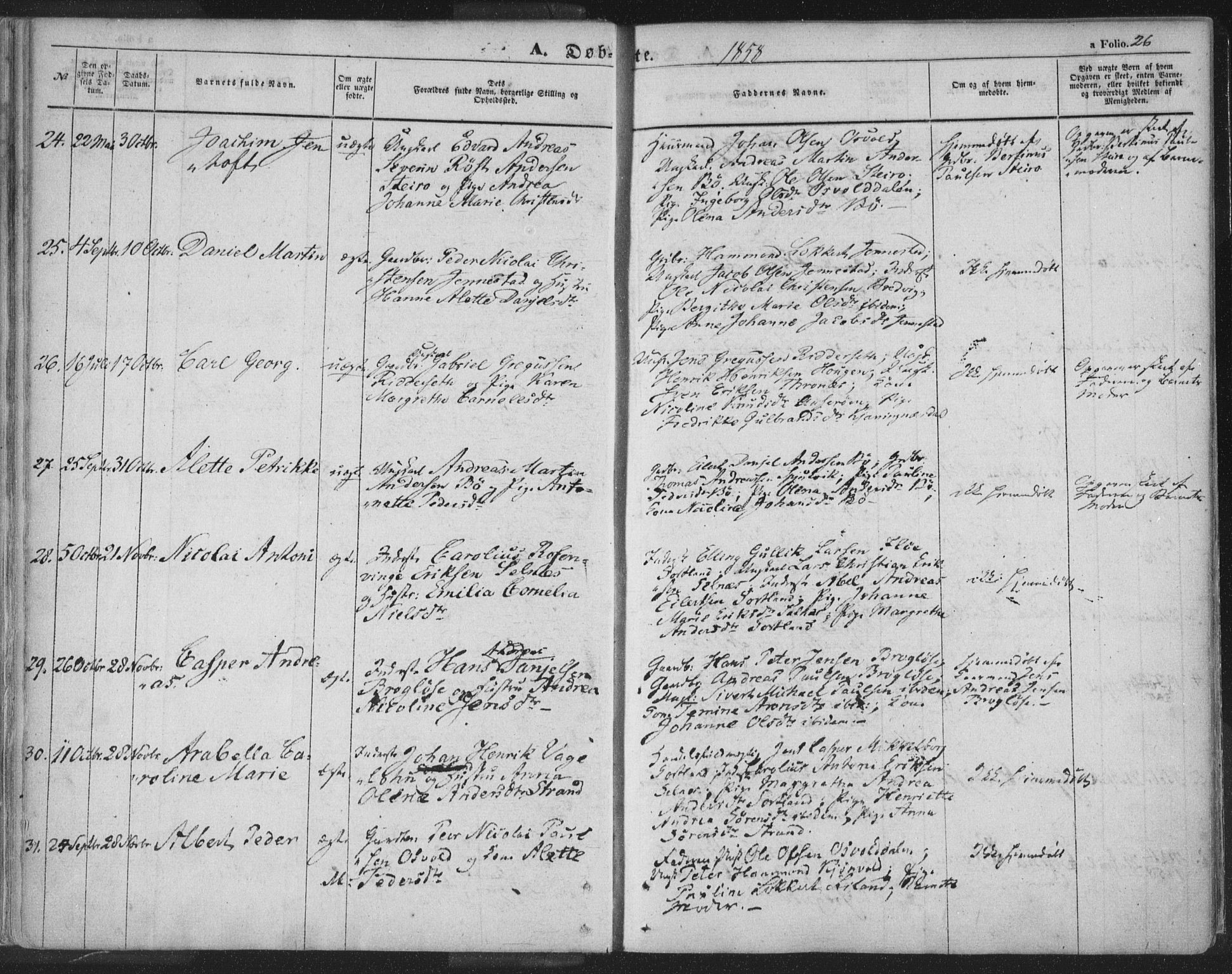 Ministerialprotokoller, klokkerbøker og fødselsregistre - Nordland, AV/SAT-A-1459/895/L1369: Ministerialbok nr. 895A04, 1852-1872, s. 26