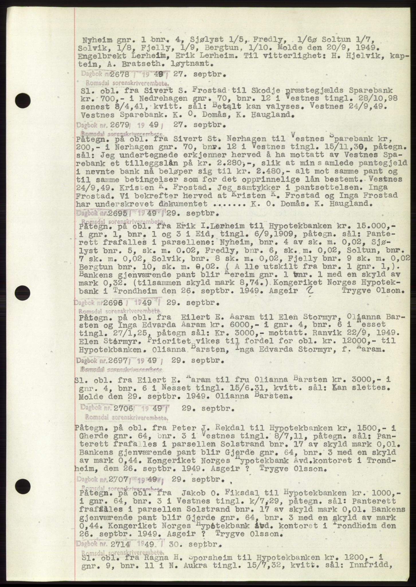 Romsdal sorenskriveri, SAT/A-4149/1/2/2C: Pantebok nr. C2, 1949-1951, Dagboknr: 2678/1949