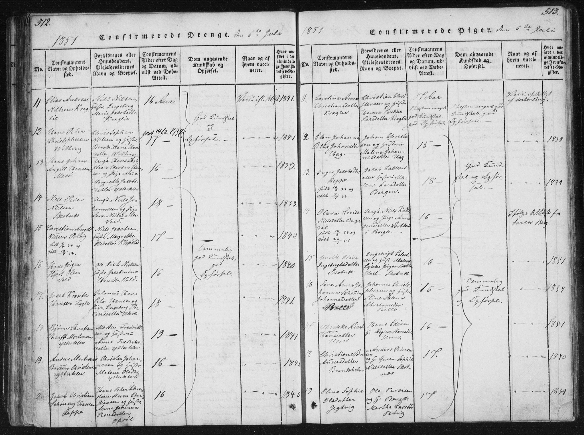 Ministerialprotokoller, klokkerbøker og fødselsregistre - Nordland, SAT/A-1459/881/L1164: Klokkerbok nr. 881C01, 1818-1853, s. 512-513