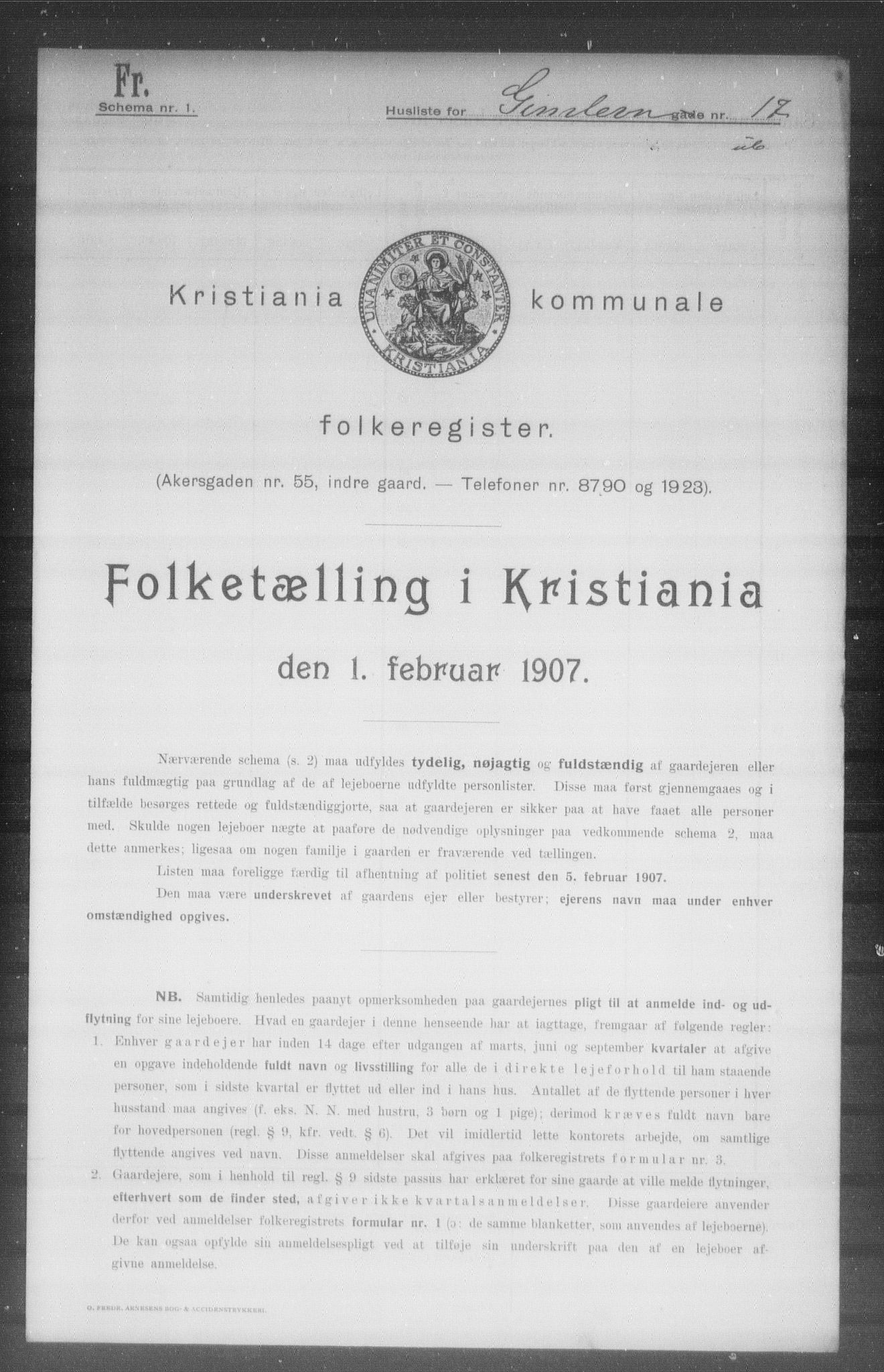 OBA, Kommunal folketelling 1.2.1907 for Kristiania kjøpstad, 1907, s. 14820