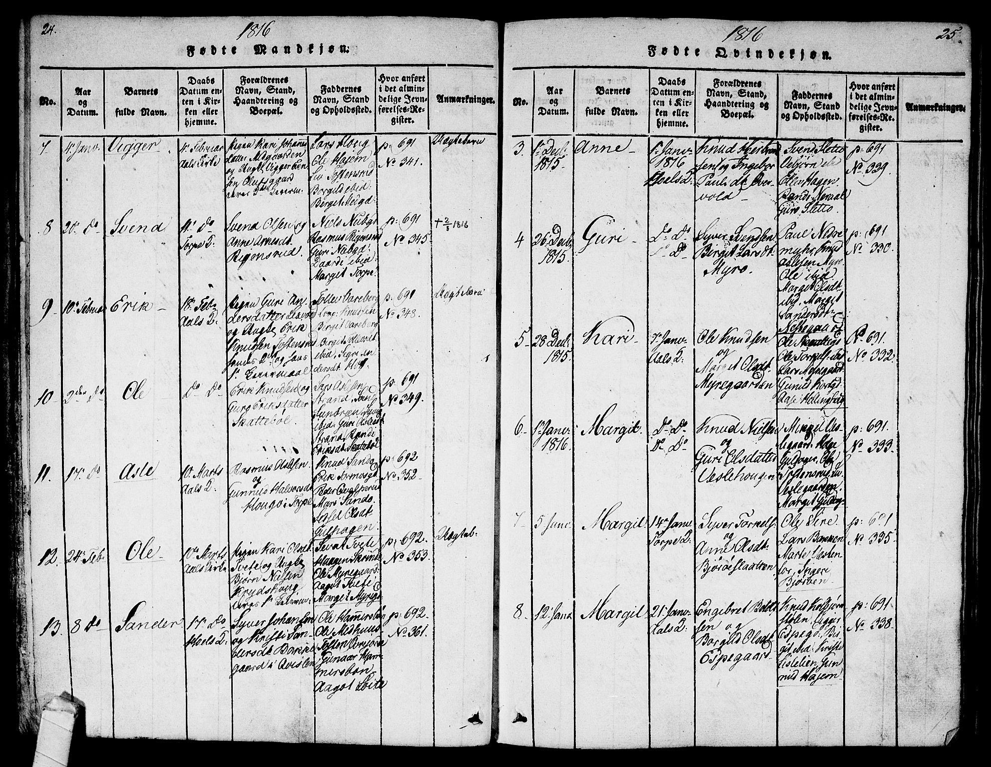 Ål kirkebøker, SAKO/A-249/F/Fa/L0004: Ministerialbok nr. I 4, 1815-1825, s. 24-25