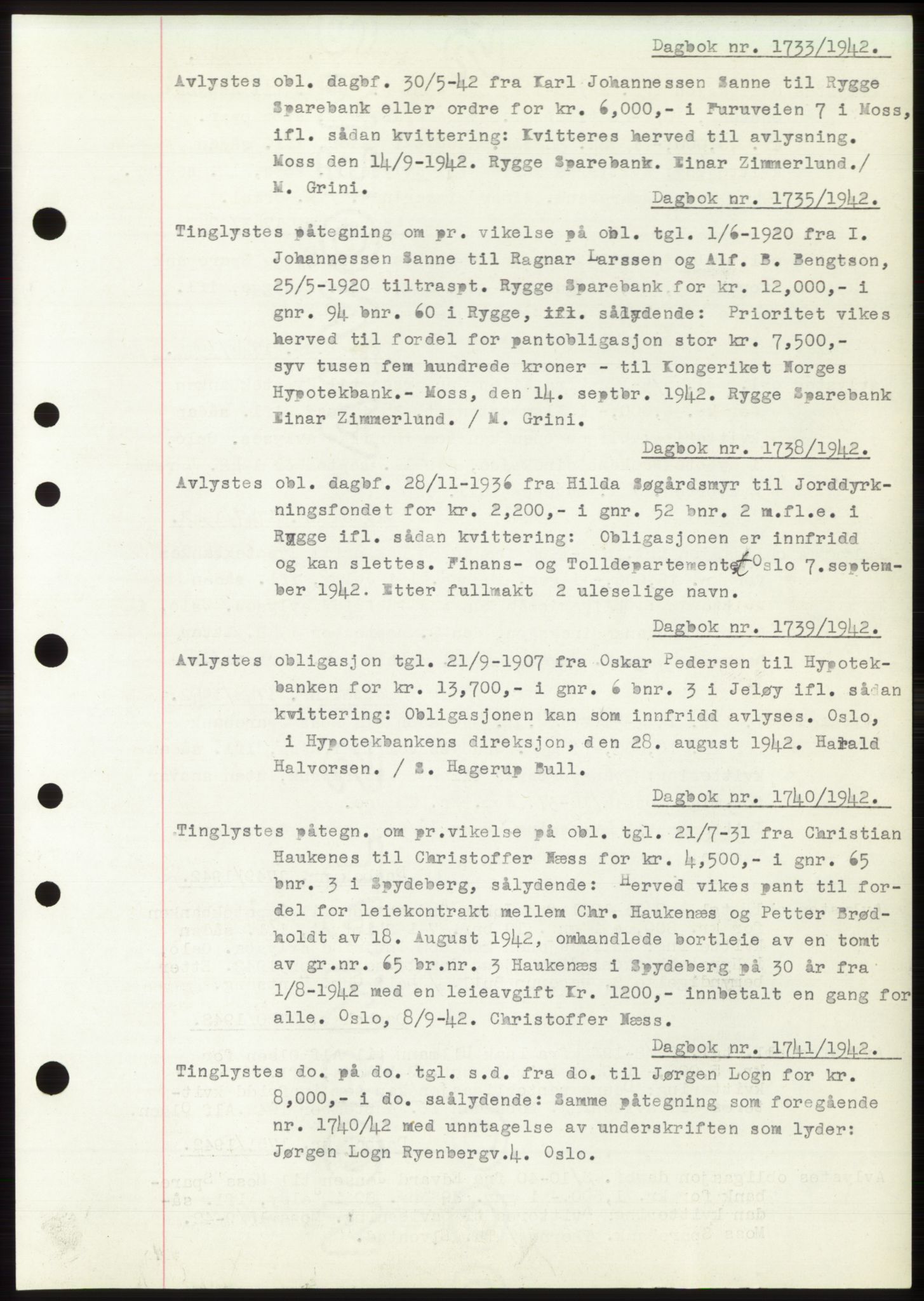 Moss sorenskriveri, SAO/A-10168: Pantebok nr. C10, 1938-1950, Dagboknr: 1733/1942