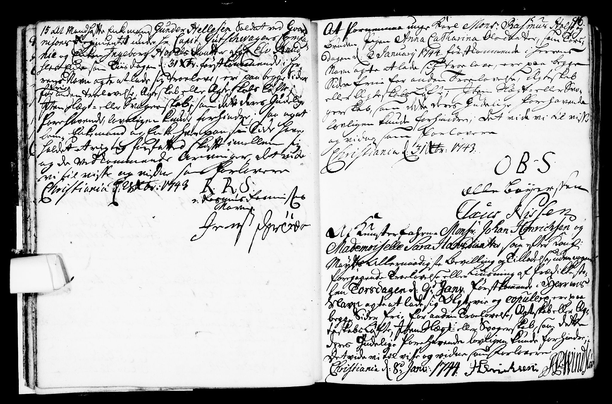 Oslo domkirke Kirkebøker, SAO/A-10752/L/La/L0007: Forlovererklæringer nr. 7, 1743-1761, s. 15-16