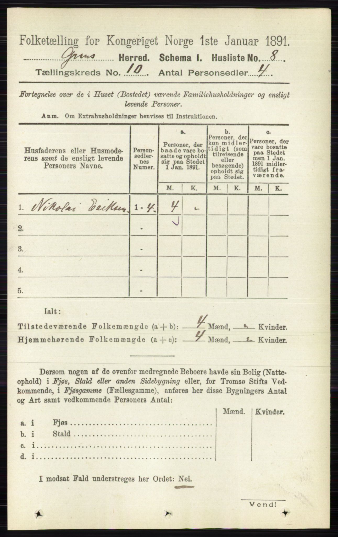 RA, Folketelling 1891 for 0534 Gran herred, 1891, s. 4577