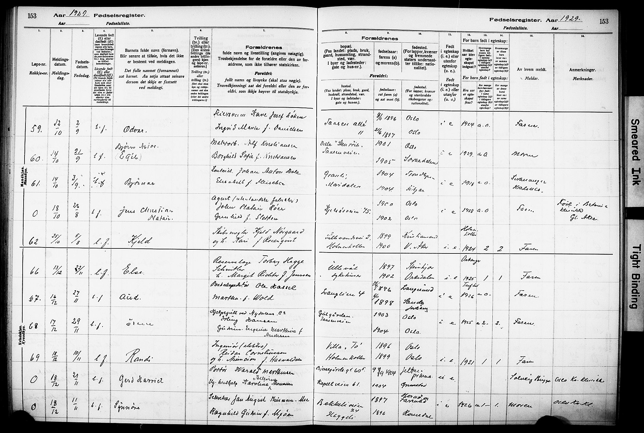 Vestre Aker prestekontor Kirkebøker, AV/SAO-A-10025/J/Ja/L0003: Fødselsregister nr. 3, 1926-1930, s. 153