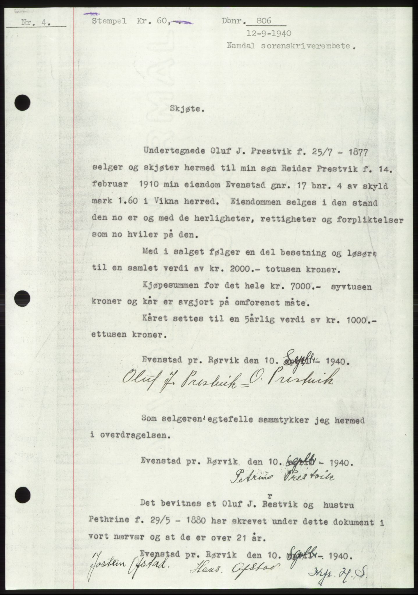 Namdal sorenskriveri, SAT/A-4133/1/2/2C: Pantebok nr. -, 1940-1941, Tingl.dato: 12.09.1940
