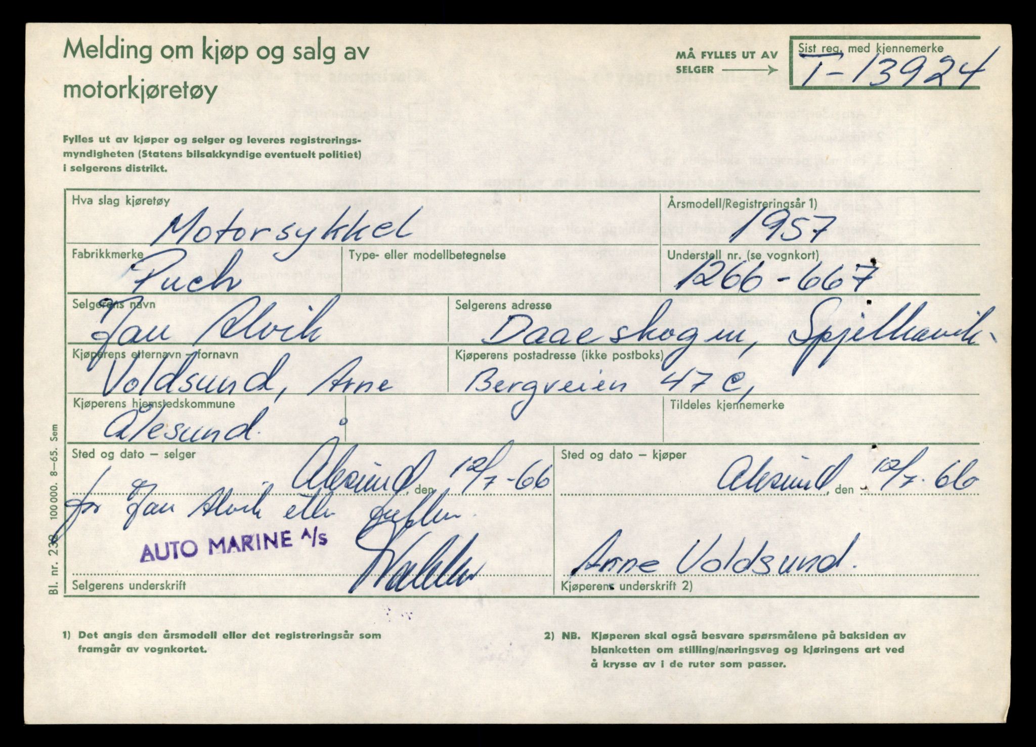 Møre og Romsdal vegkontor - Ålesund trafikkstasjon, AV/SAT-A-4099/F/Fe/L0042: Registreringskort for kjøretøy T 13906 - T 14079, 1927-1998, s. 280