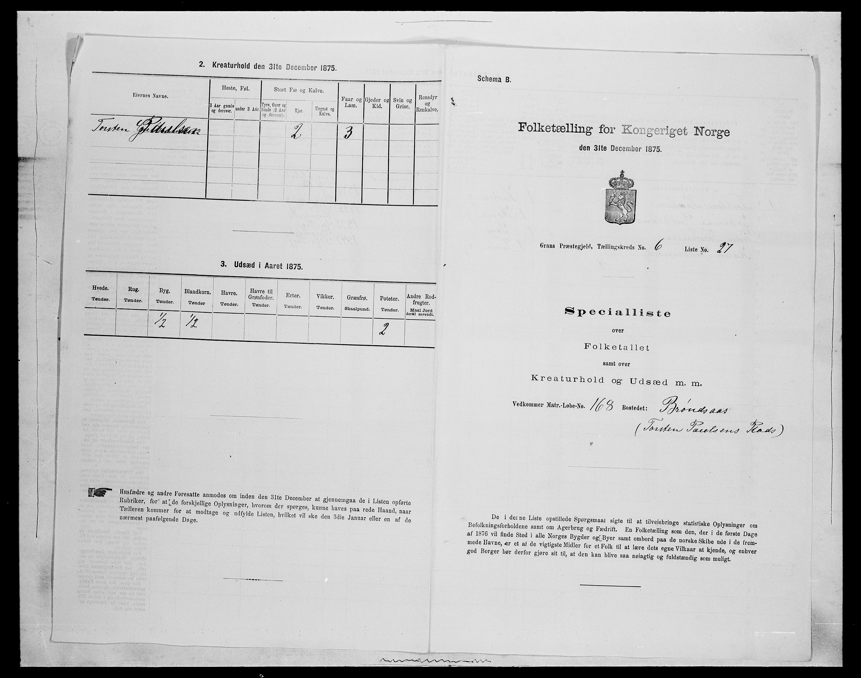 SAH, Folketelling 1875 for 0534P Gran prestegjeld, 1875, s. 1073