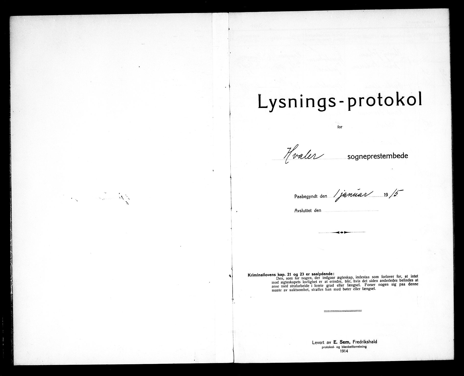 Hvaler prestekontor Kirkebøker, SAO/A-2001/H/Ha/L0001: Lysningsprotokoll nr. I 1, 1915-1917