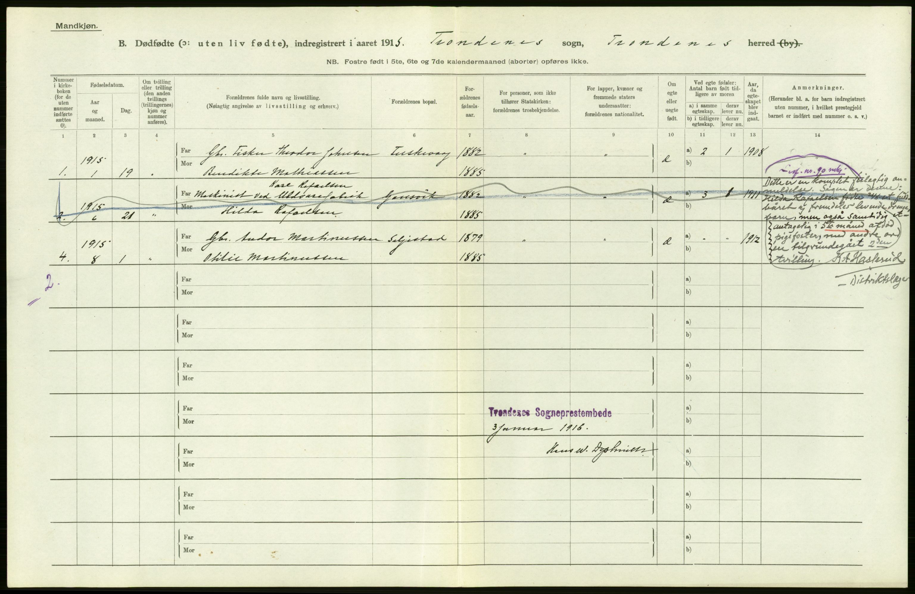 Statistisk sentralbyrå, Sosiodemografiske emner, Befolkning, AV/RA-S-2228/D/Df/Dfb/Dfbe/L0052: Tromsø amt: Gifte, døde, dødfødte. Bygder og byer., 1915, s. 40