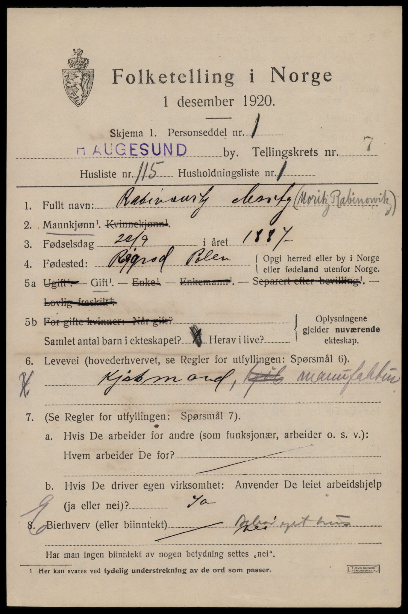 SAST, Folketelling 1920 for 1106 Haugesund kjøpstad, 1920, s. 27119