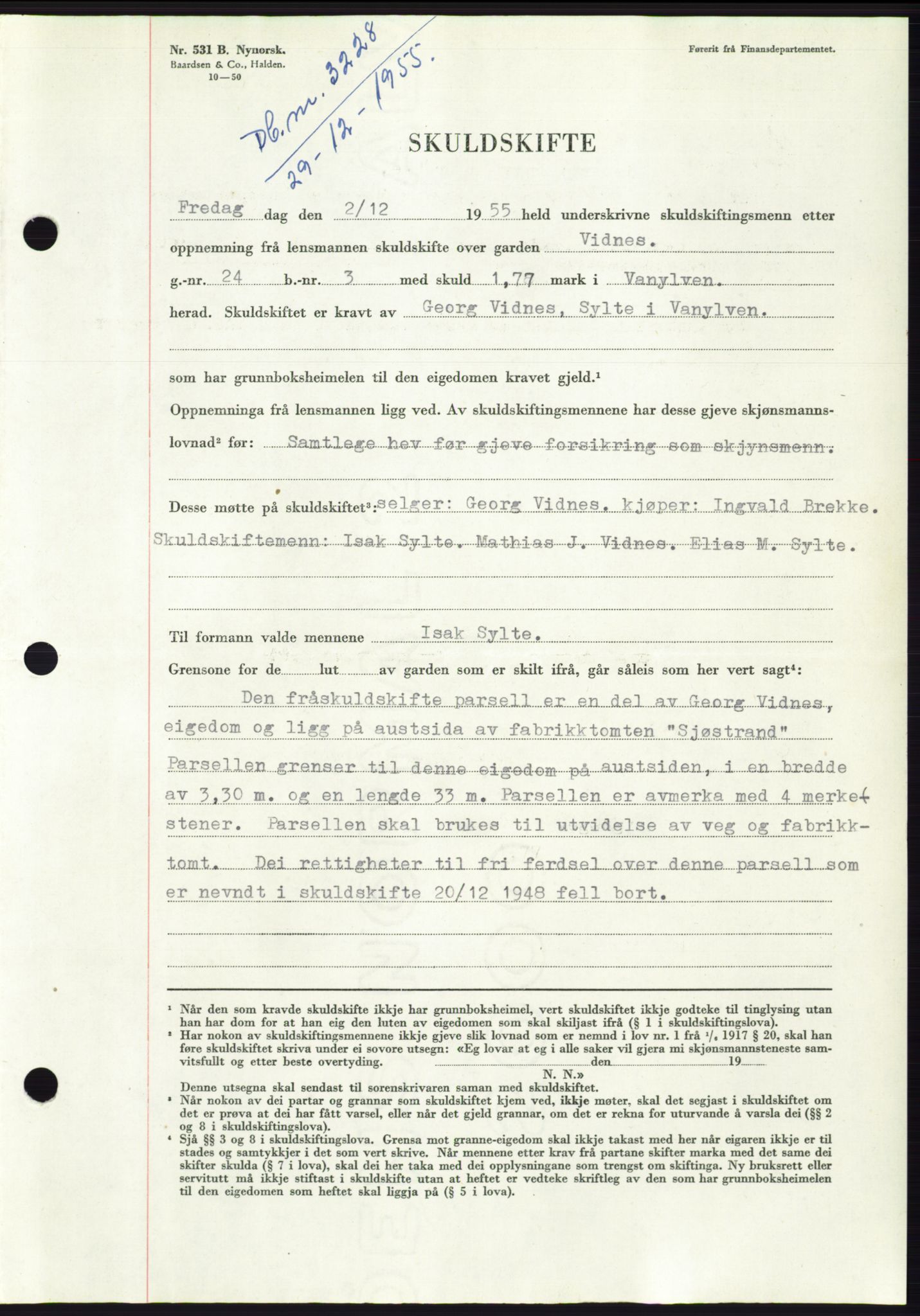 Søre Sunnmøre sorenskriveri, SAT/A-4122/1/2/2C/L0102: Pantebok nr. 28A, 1955-1956, Dagboknr: 3228/1955