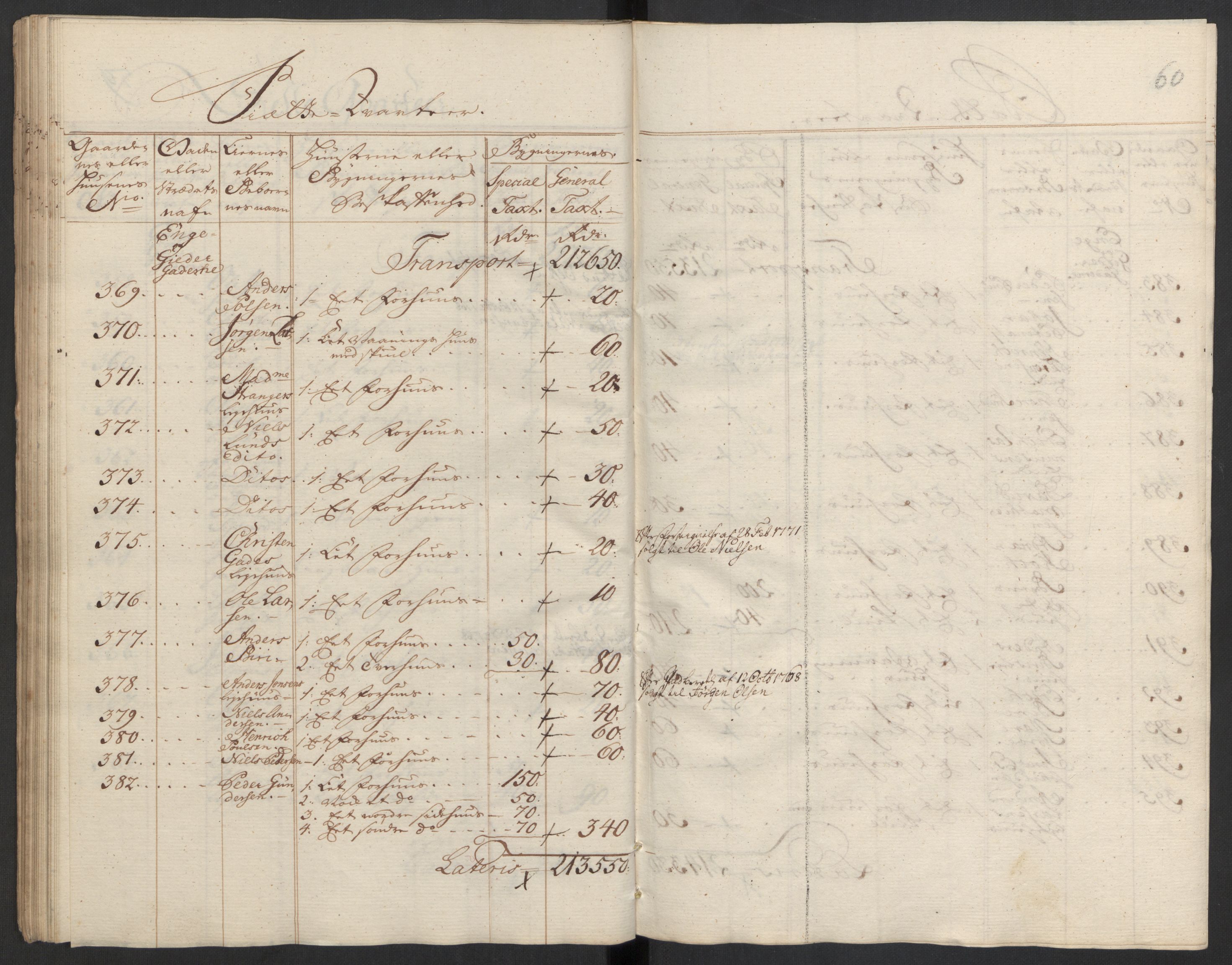 Kommersekollegiet, Brannforsikringskontoret 1767-1814, RA/EA-5458/F/Fa/L0008/0002: Bragernes / Branntakstprotokoll, 1767, s. 60