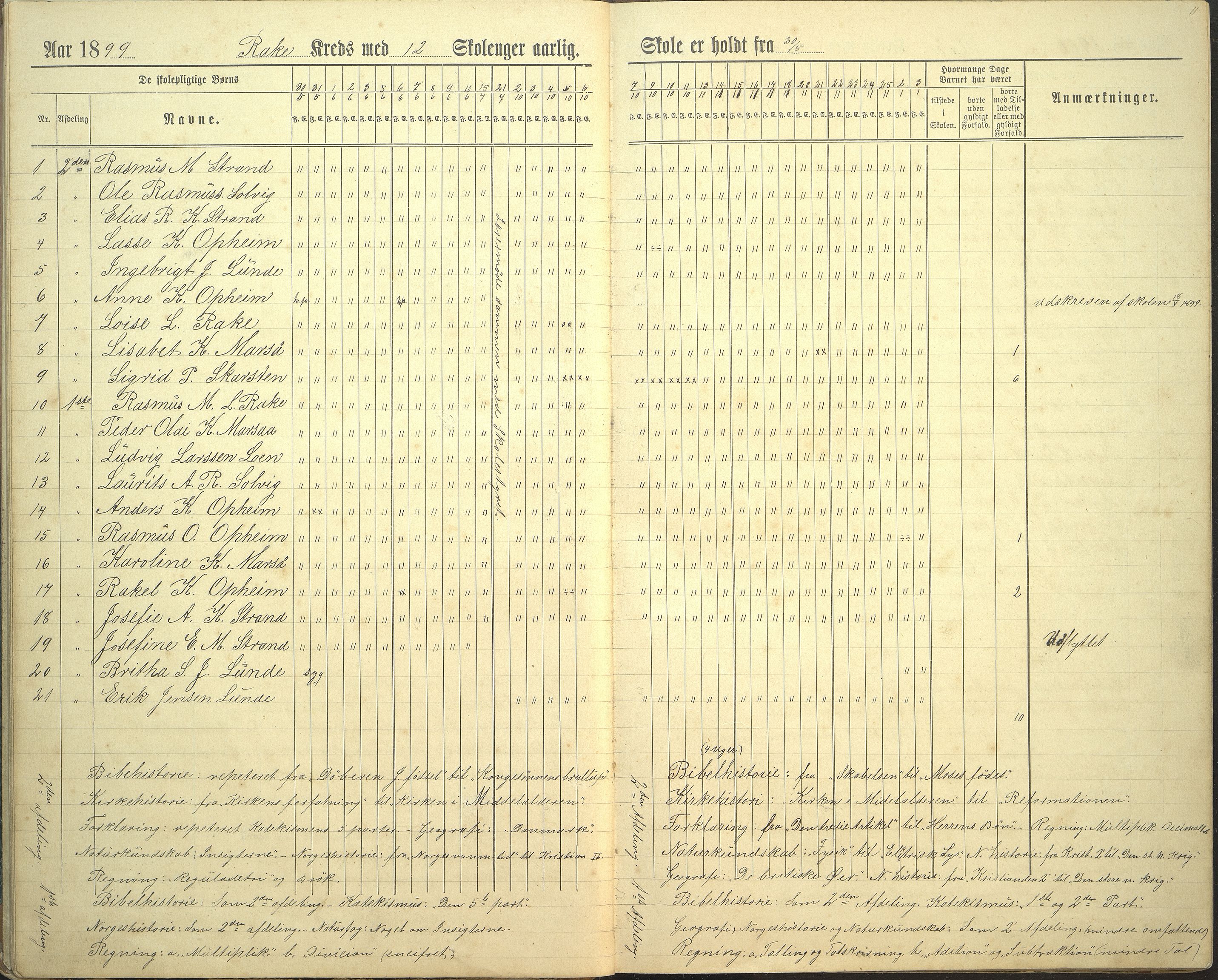 Innvik kommune. Rake skule, VLFK/K-14470.520.23/543/L0002: dagbok for Rake skule og Skarstein skule, 1894-1909, s. 11