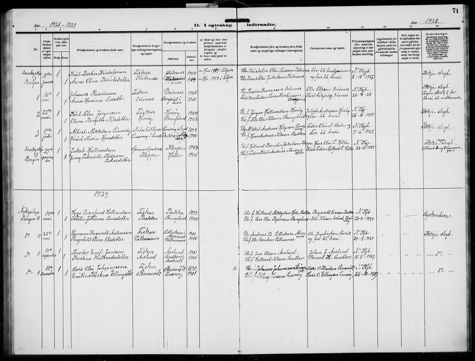 Austevoll sokneprestembete, AV/SAB-A-74201/H/Ha/Hab/Habb/L0007: Klokkerbok nr. B 7, 1926-1939, s. 71