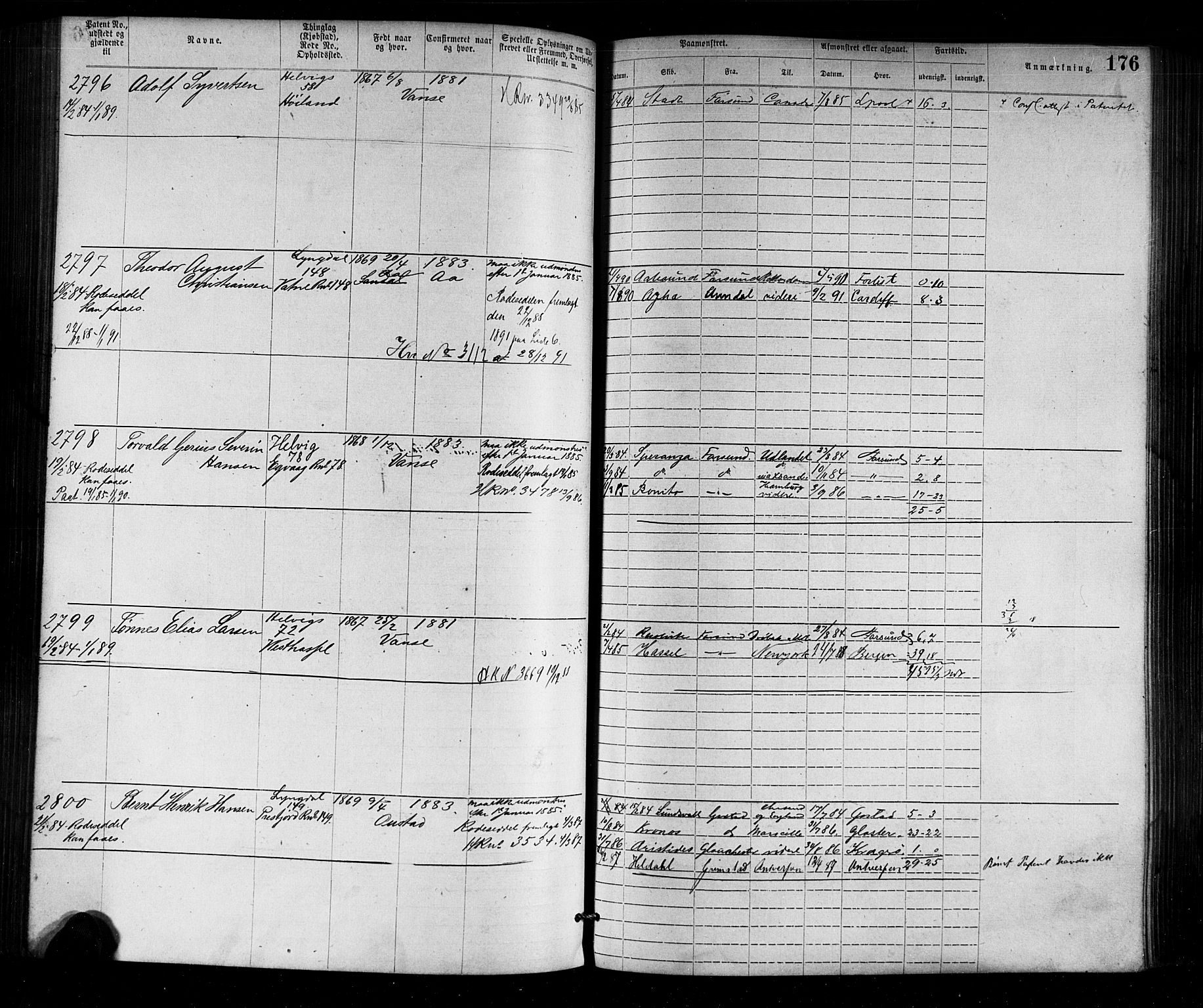 Farsund mønstringskrets, SAK/2031-0017/F/Fa/L0002: Annotasjonsrulle nr 1921-3815 med register, M-2, 1877-1894, s. 205