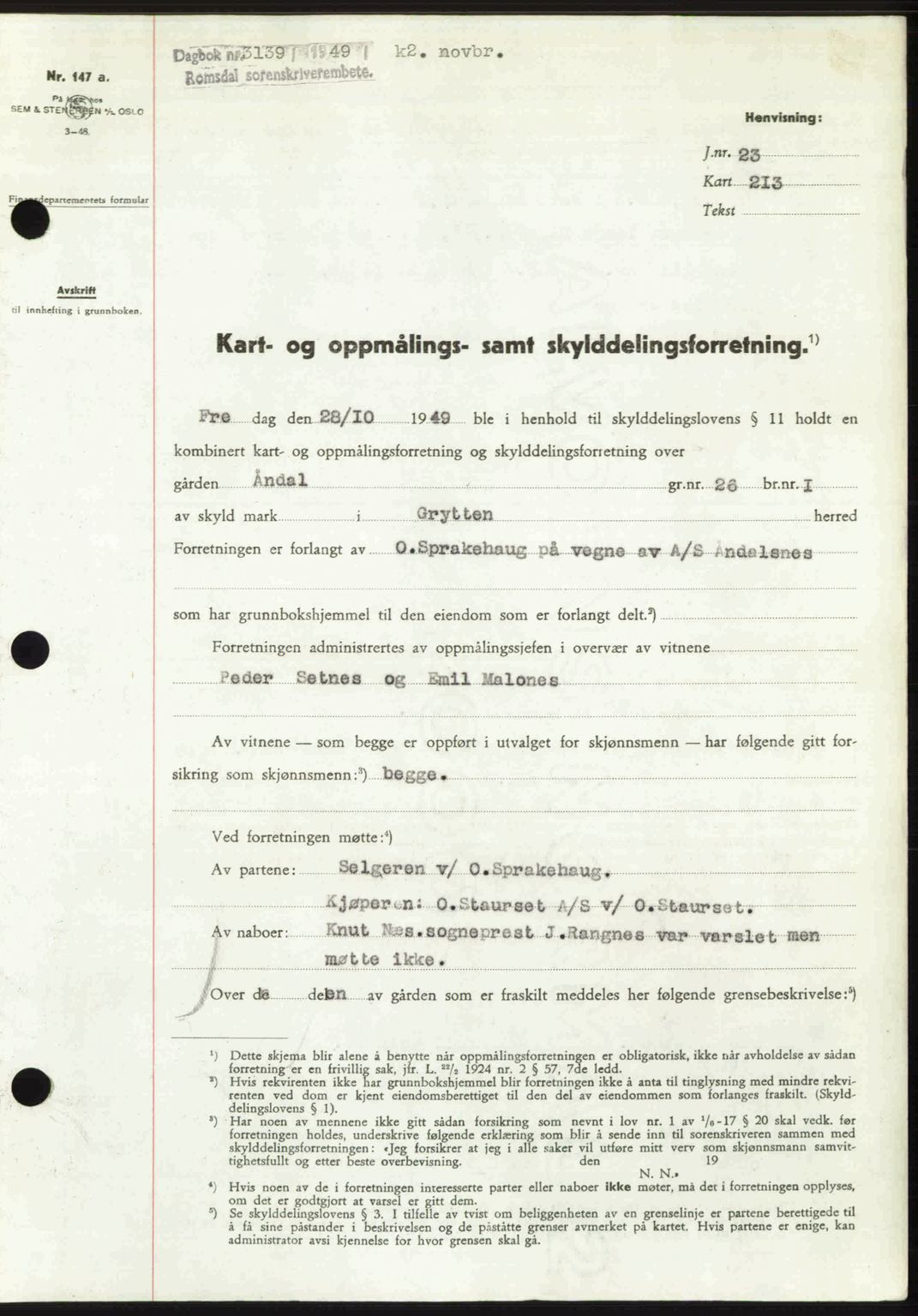 Romsdal sorenskriveri, SAT/A-4149/1/2/2C: Pantebok nr. A31, 1949-1949, Dagboknr: 3139/1949