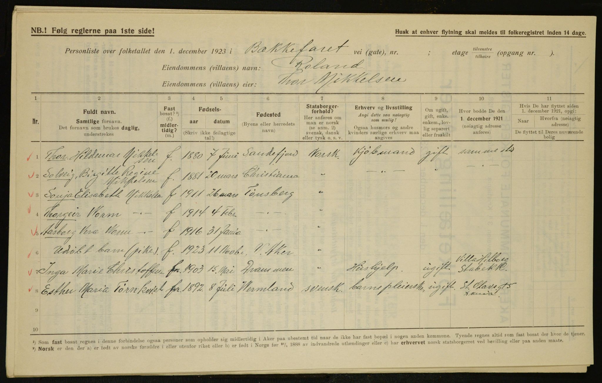 , Kommunal folketelling 1.12.1923 for Aker, 1923, s. 6646