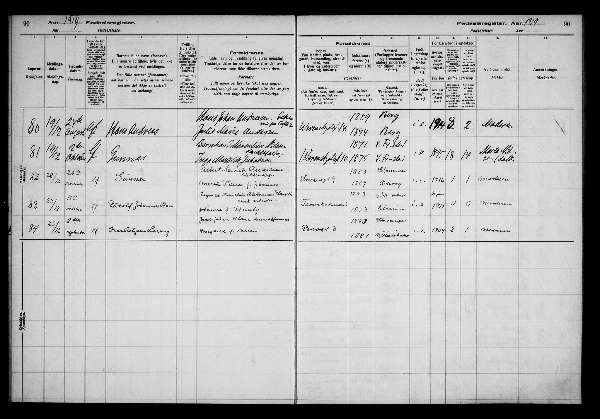 Fredrikstad domkirkes prestekontor Kirkebøker, AV/SAO-A-10906/J/*Ja/L0001: Fødselsregister nr. 1, 1916-1925, s. 90